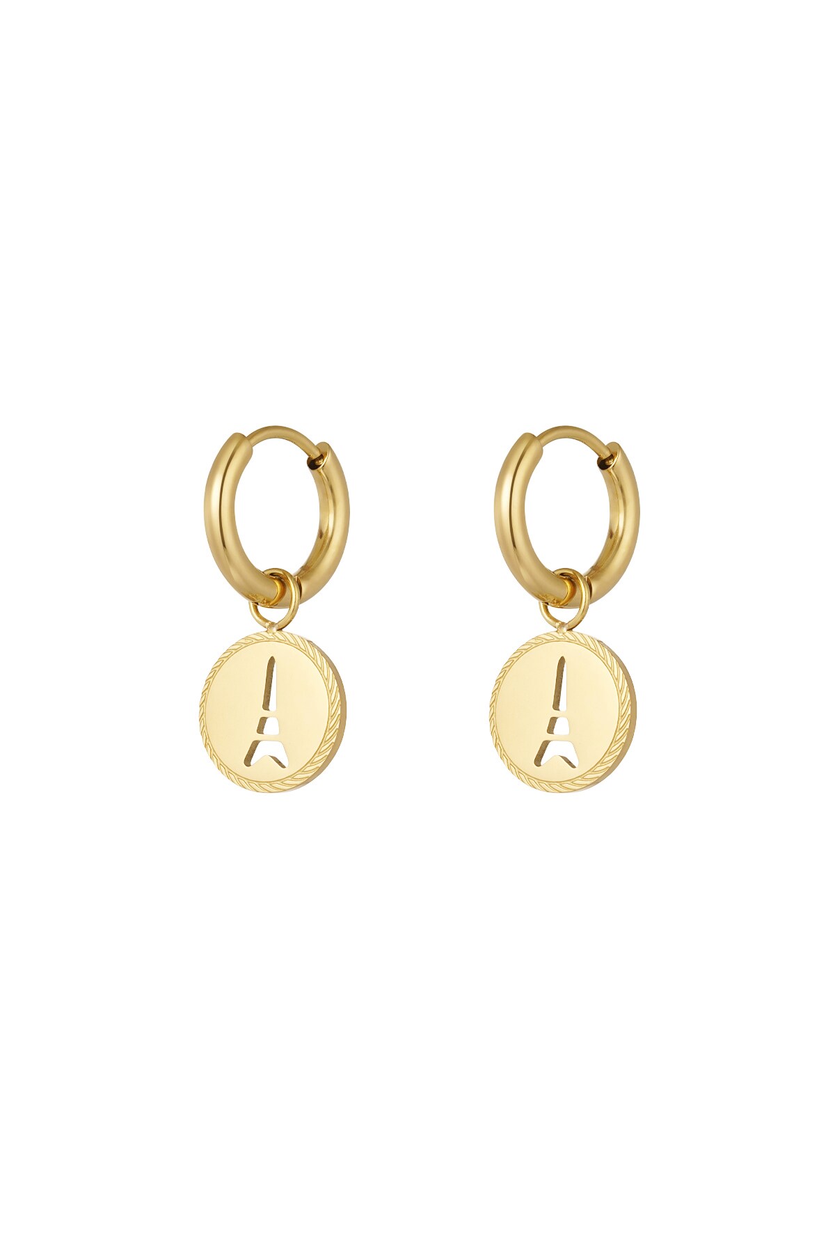 Eiffel Tower coin earrings - Gold color h5 