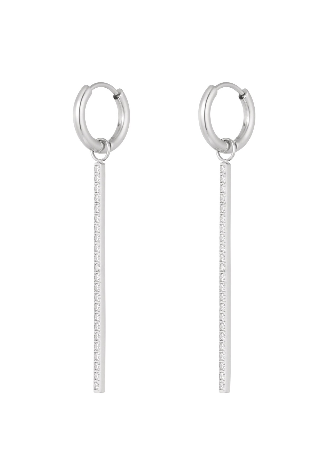 Zircon row earrings - Silver color h5 