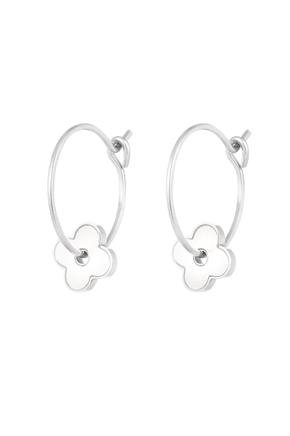 Minimalist earrings with flower - Silver color h5 