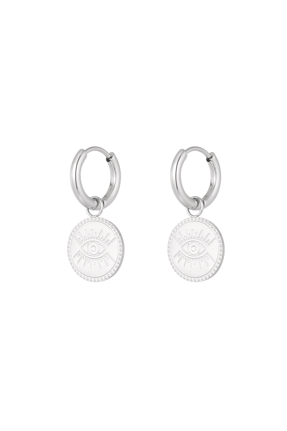 Minimalist round earrings with eye - Silver Color color h5 