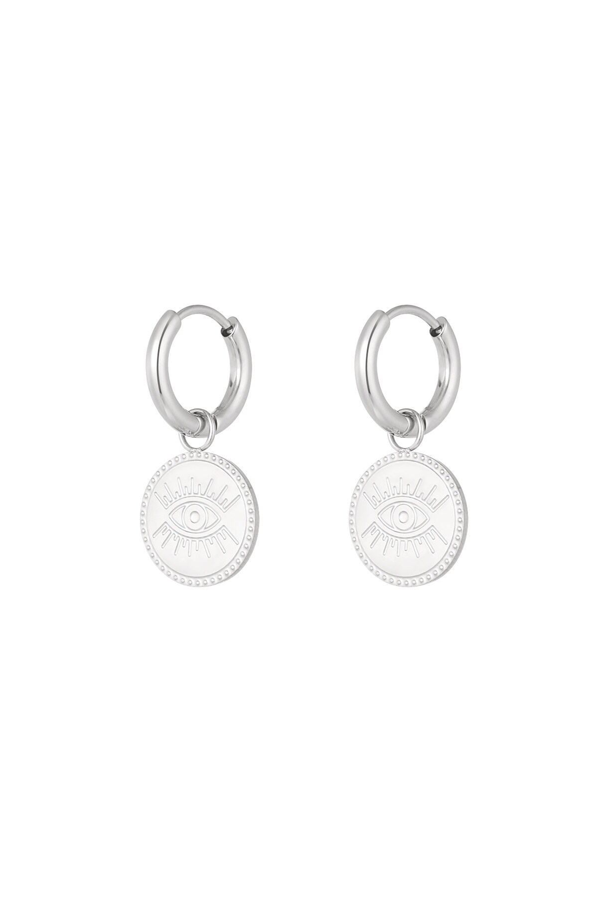 Minimalist round earrings with eye - Silver Color color 