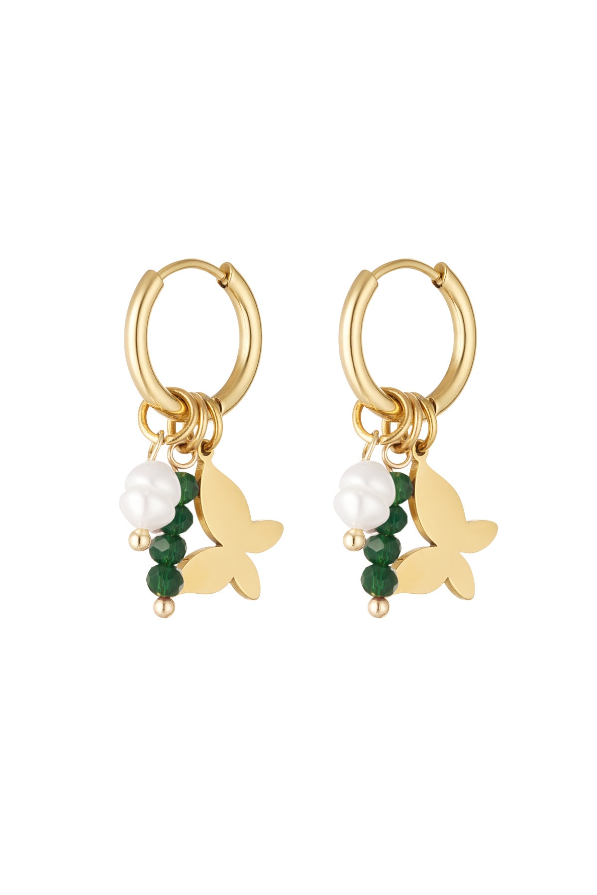 Butterfly earrings with beads - gold/green h5 