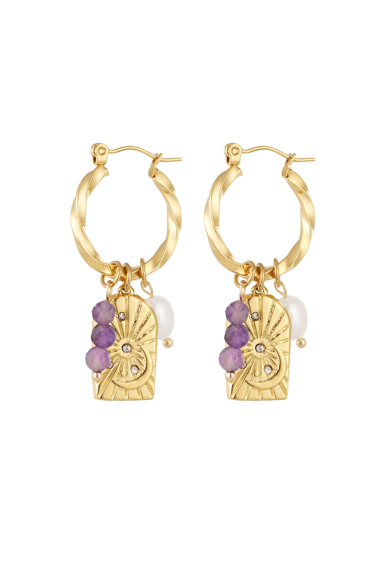 Earrings charm party turned - gold/purple 