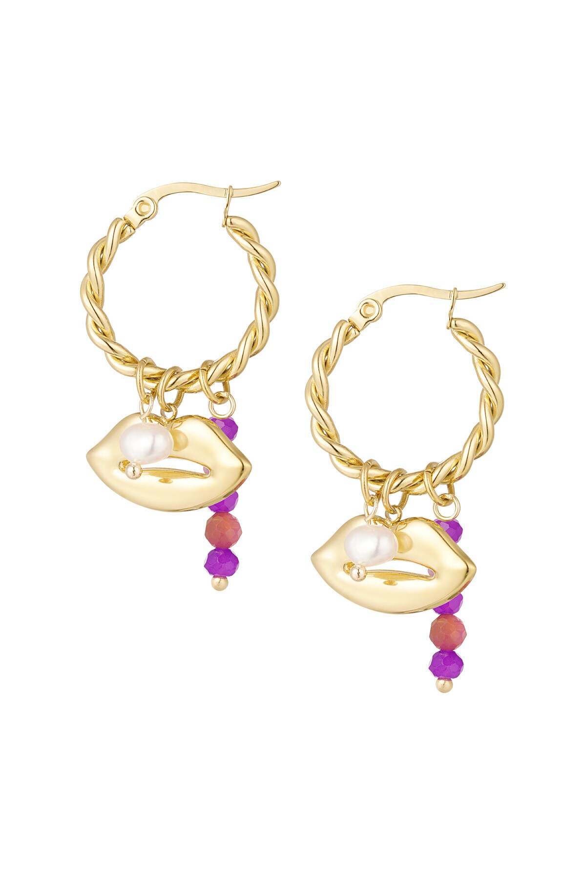 Earrings lip detail natural stone - fuchsia h5 