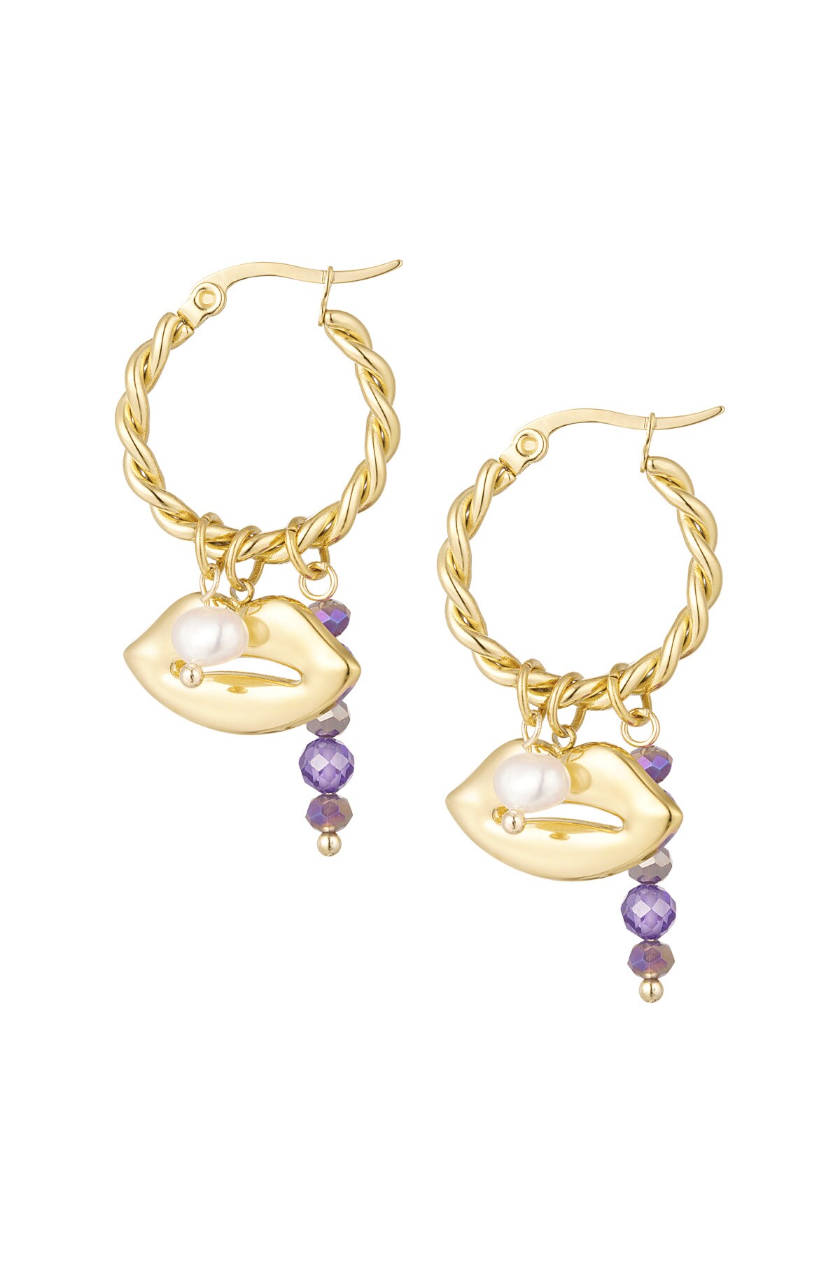 Earrings lip detail natural stone - purple h5 