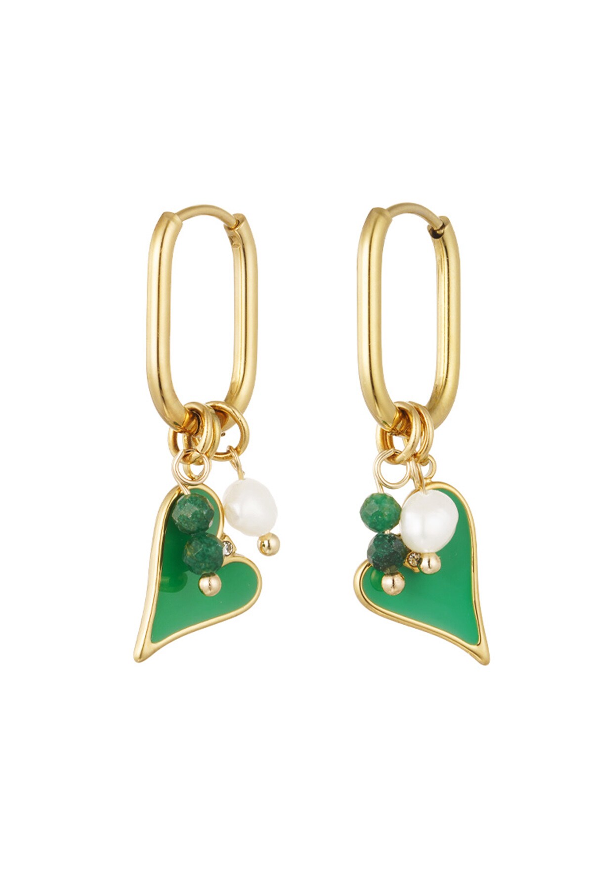 Earrings colored heart with pearl - gold/green h5 