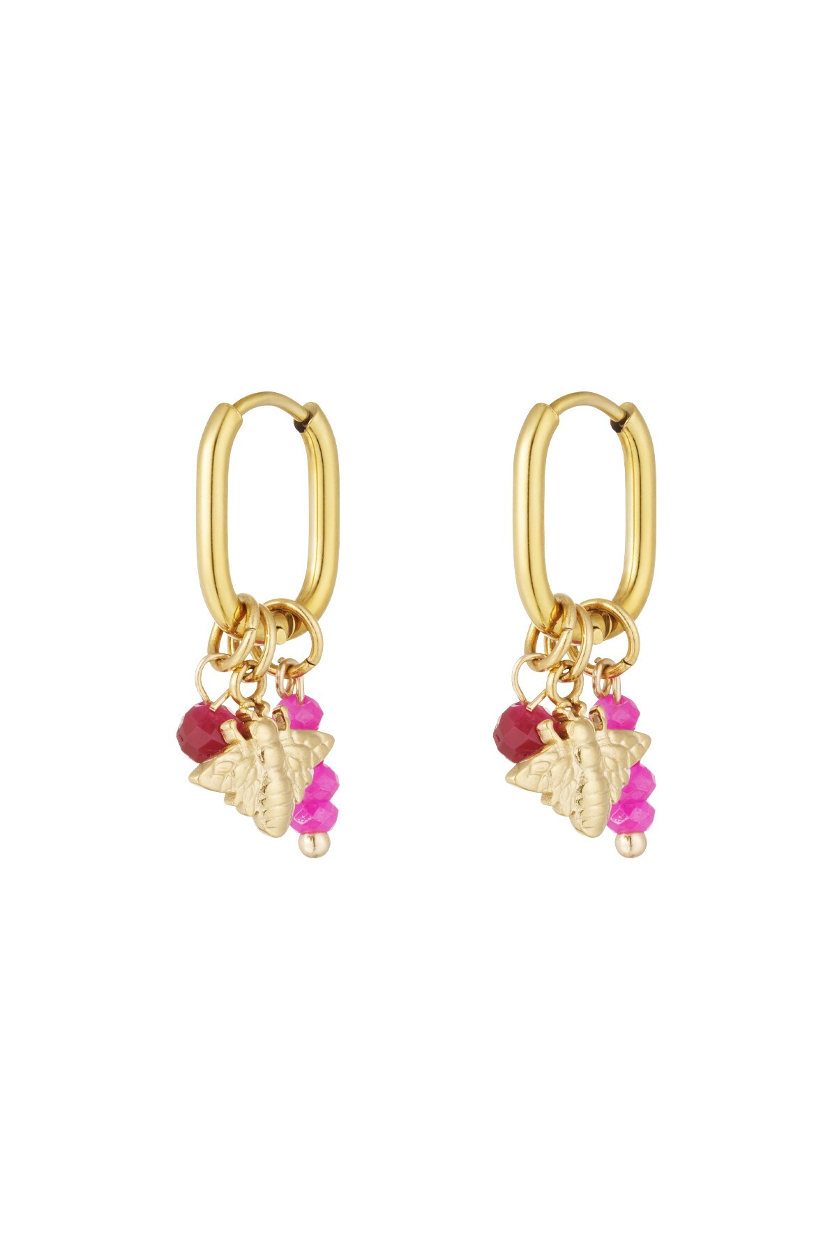 Earrings with decoration - gold/fuchsia h5 