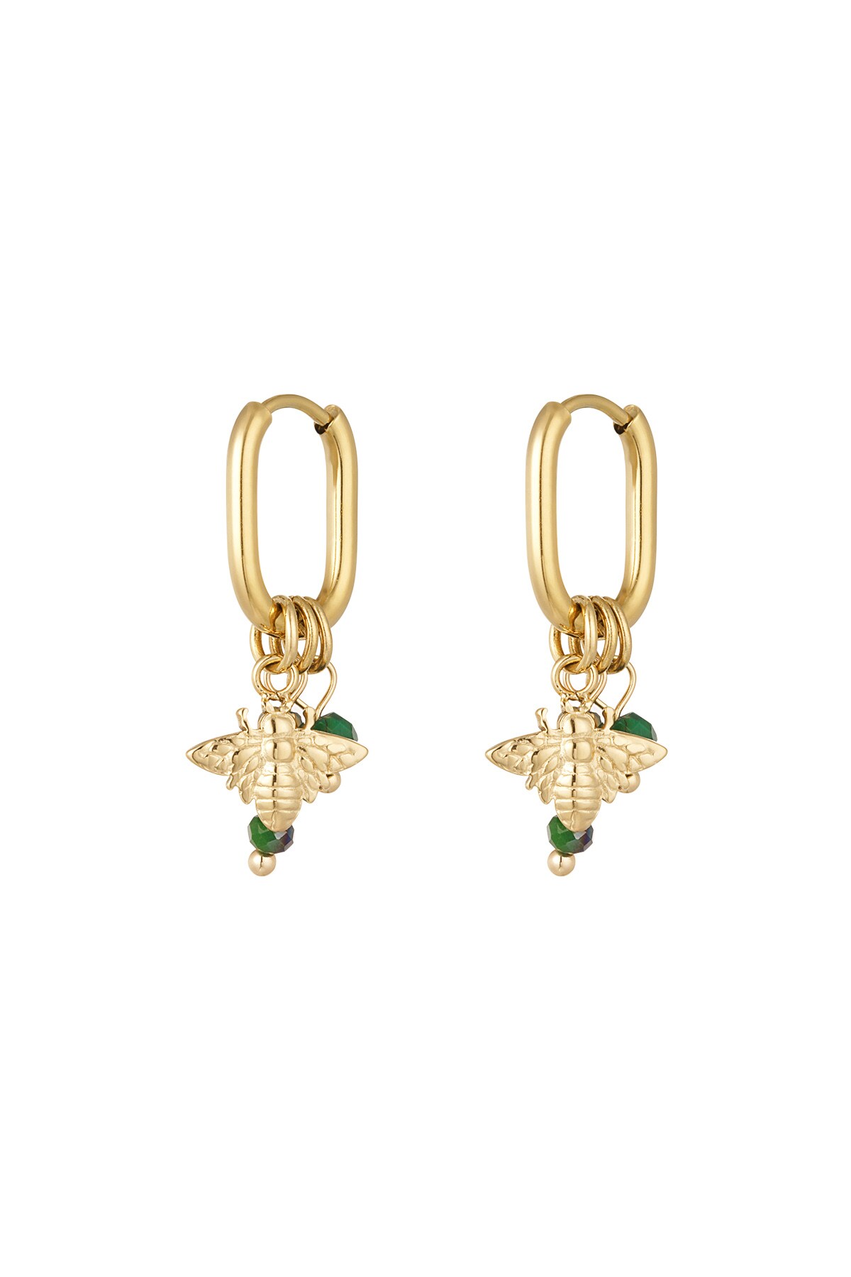 Earrings with decoration - green/gold h5 