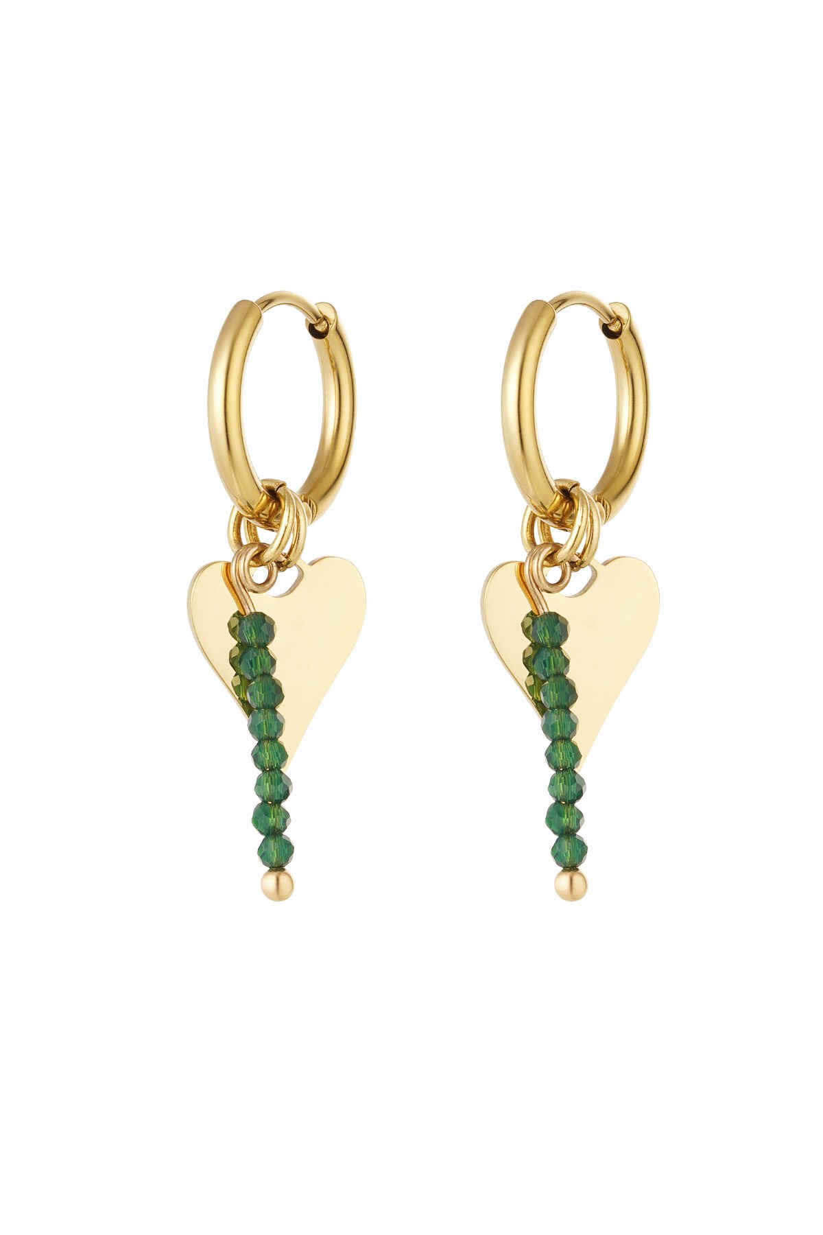 Earrings heart with beads - gold/green h5 