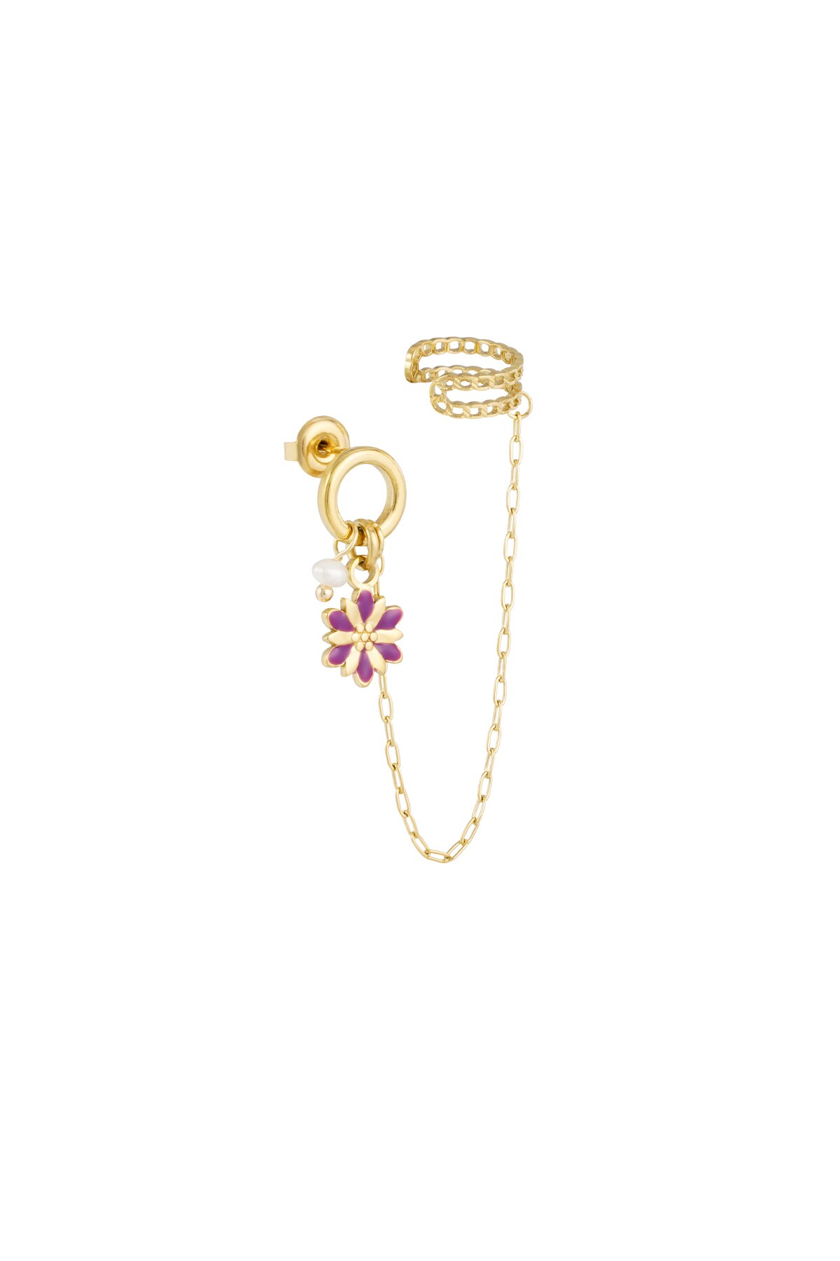 Earring with ear cuff flower - gold/purple h5 