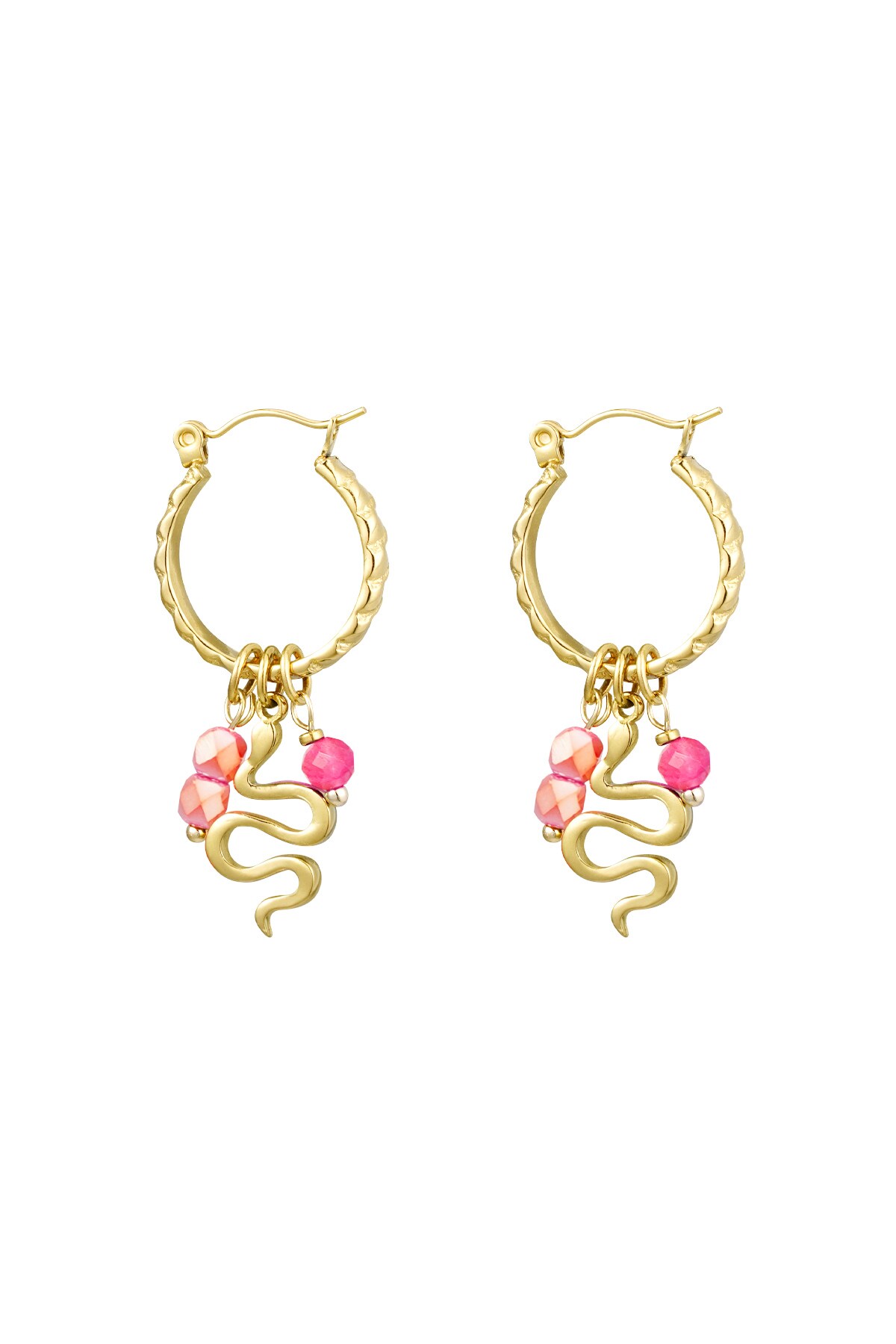 Snake earrings with beads - gold/pink h5 