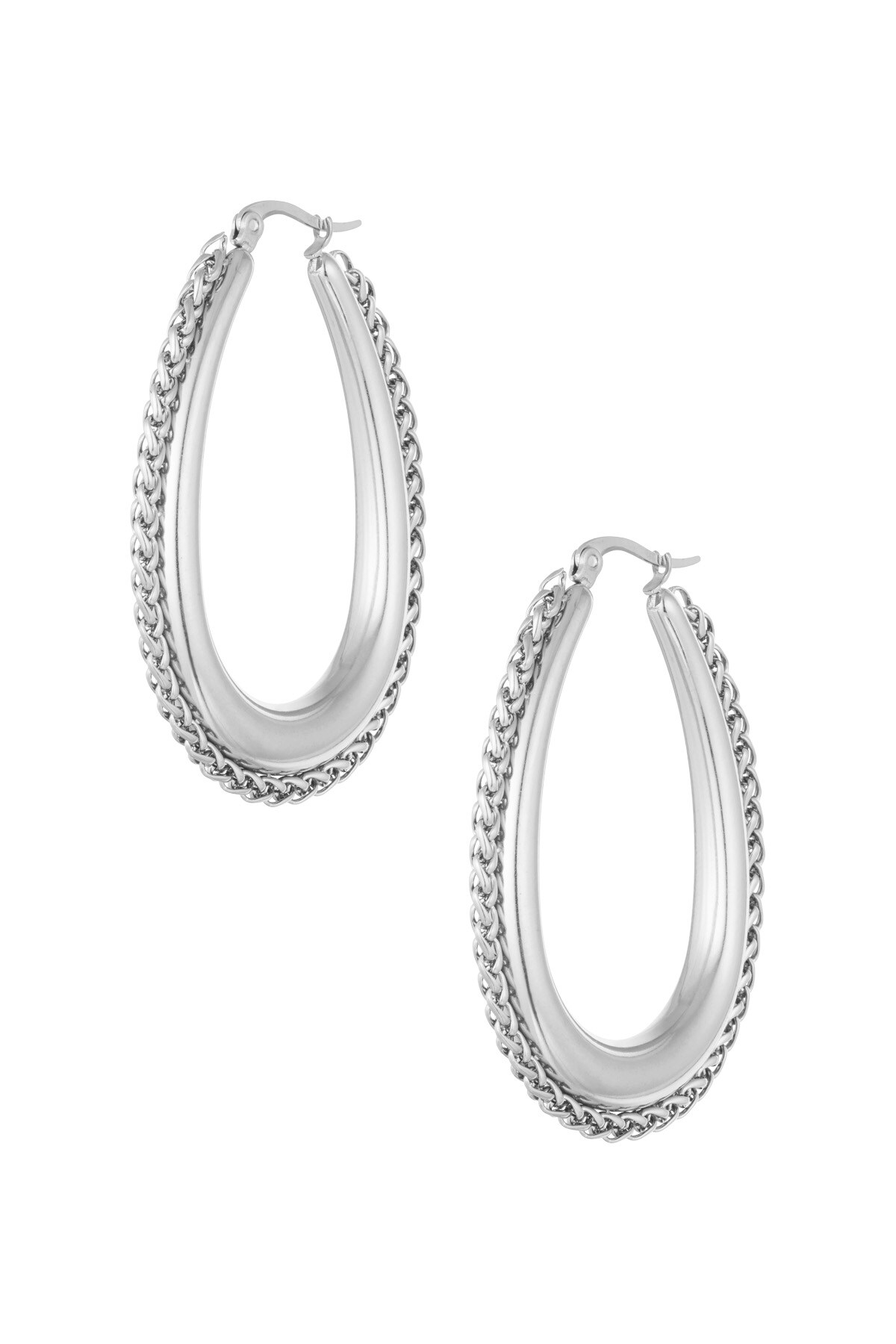 Hoops with braided edge - Silver color 