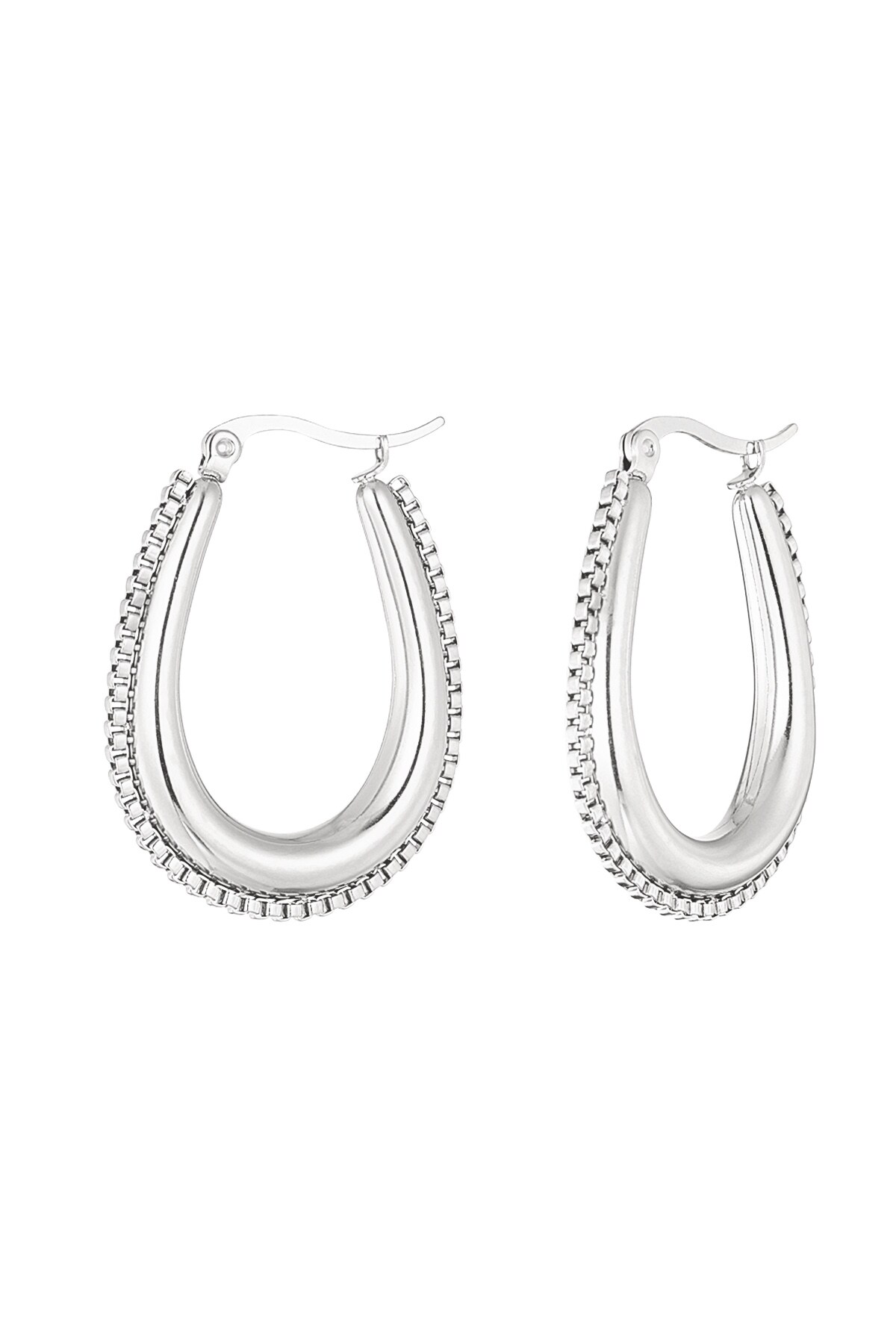 Drop shaped earring with links - Silver color h5 