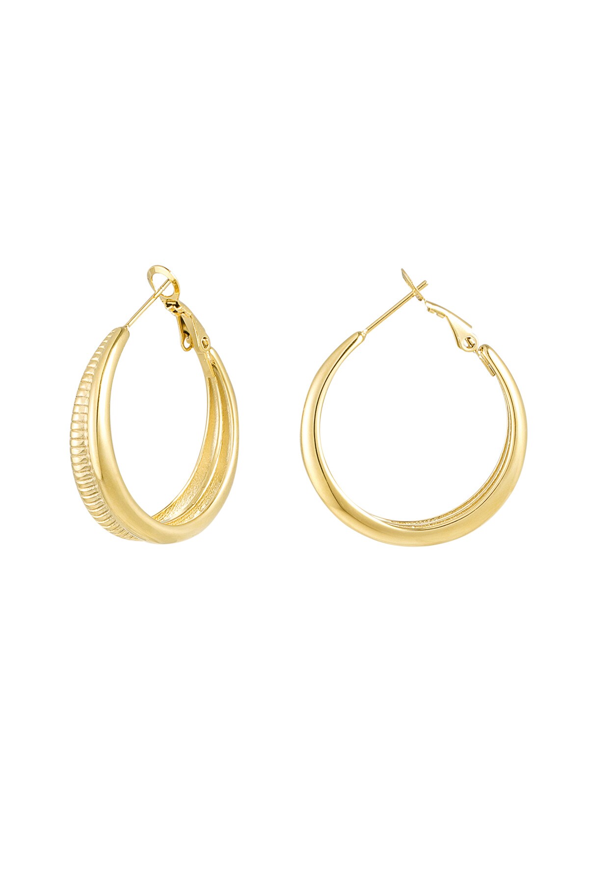 Earrings half plain/half print small - Gold color h5 