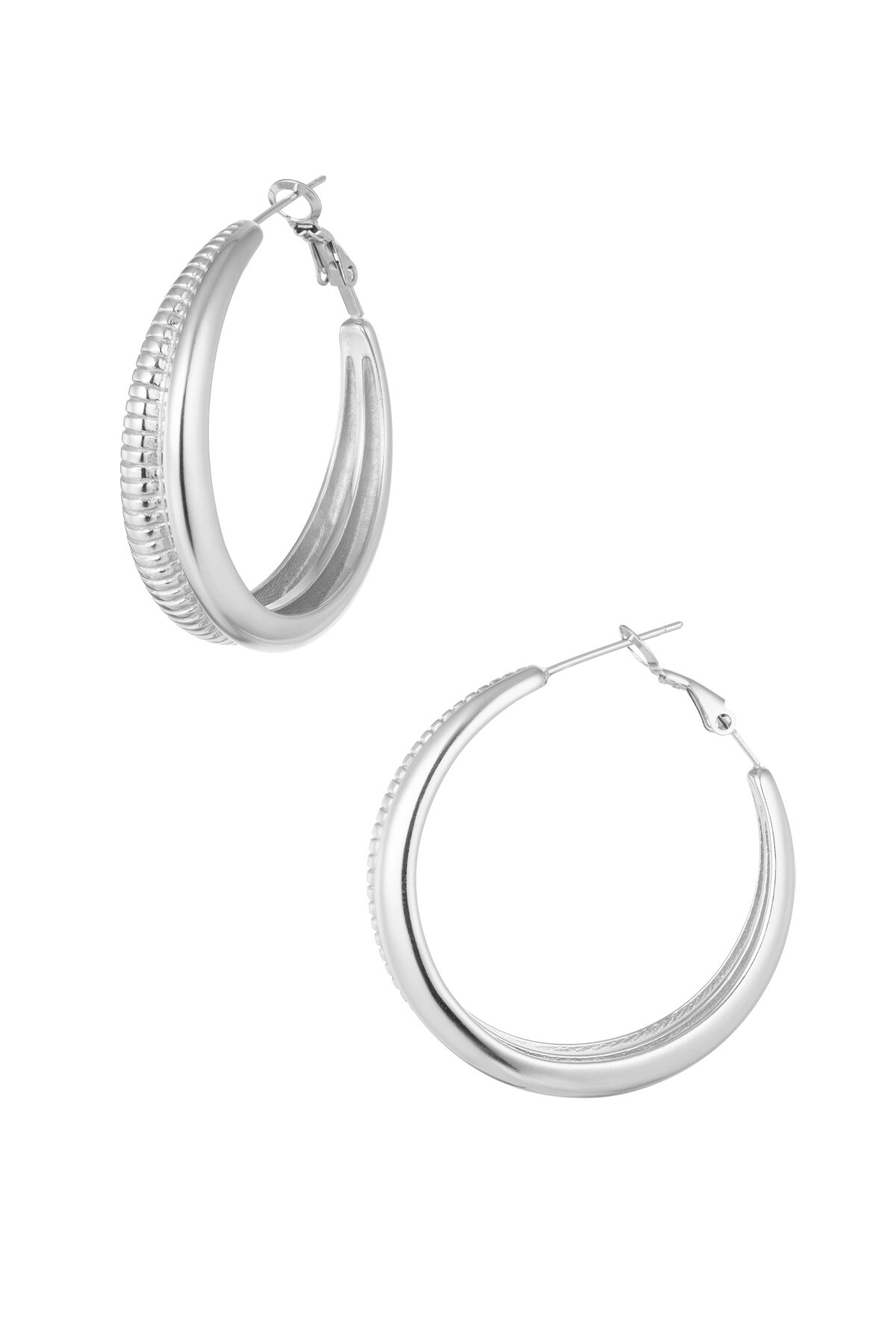 Earrings half plain/half print - Silver color 