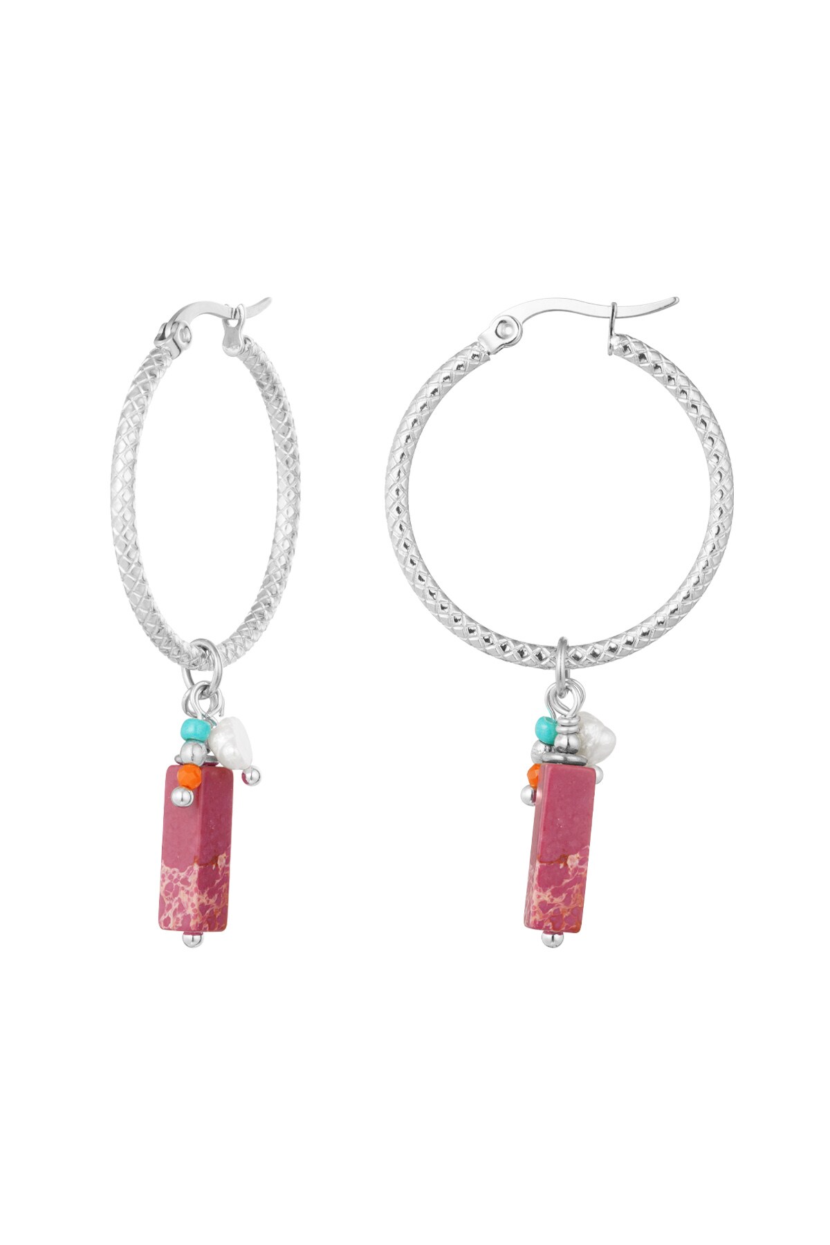 Earrings charm party - silver/pink h5 