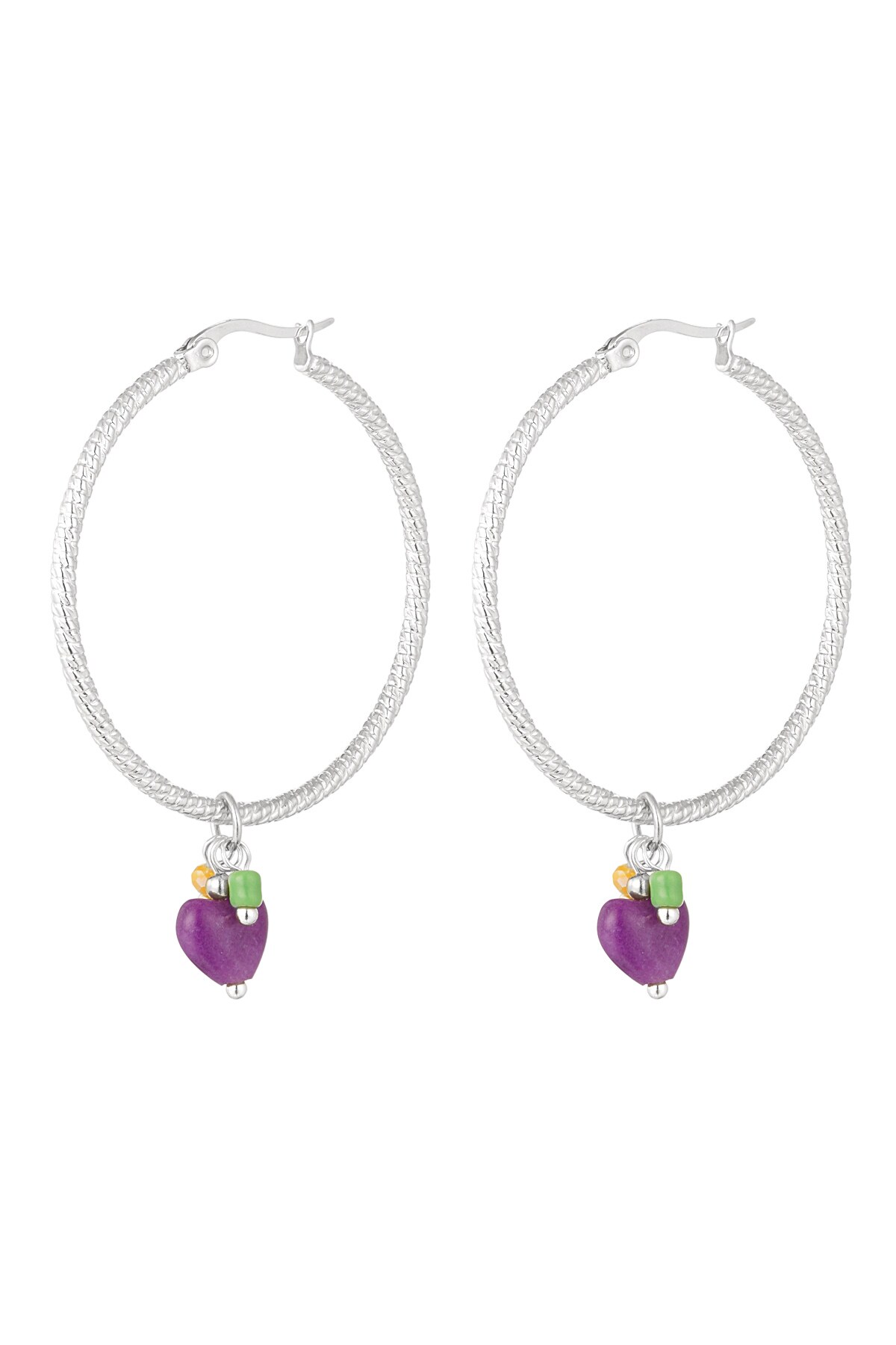 Boucles d'oreilles pierre naturelle coeur violet - Couleur argent h5 