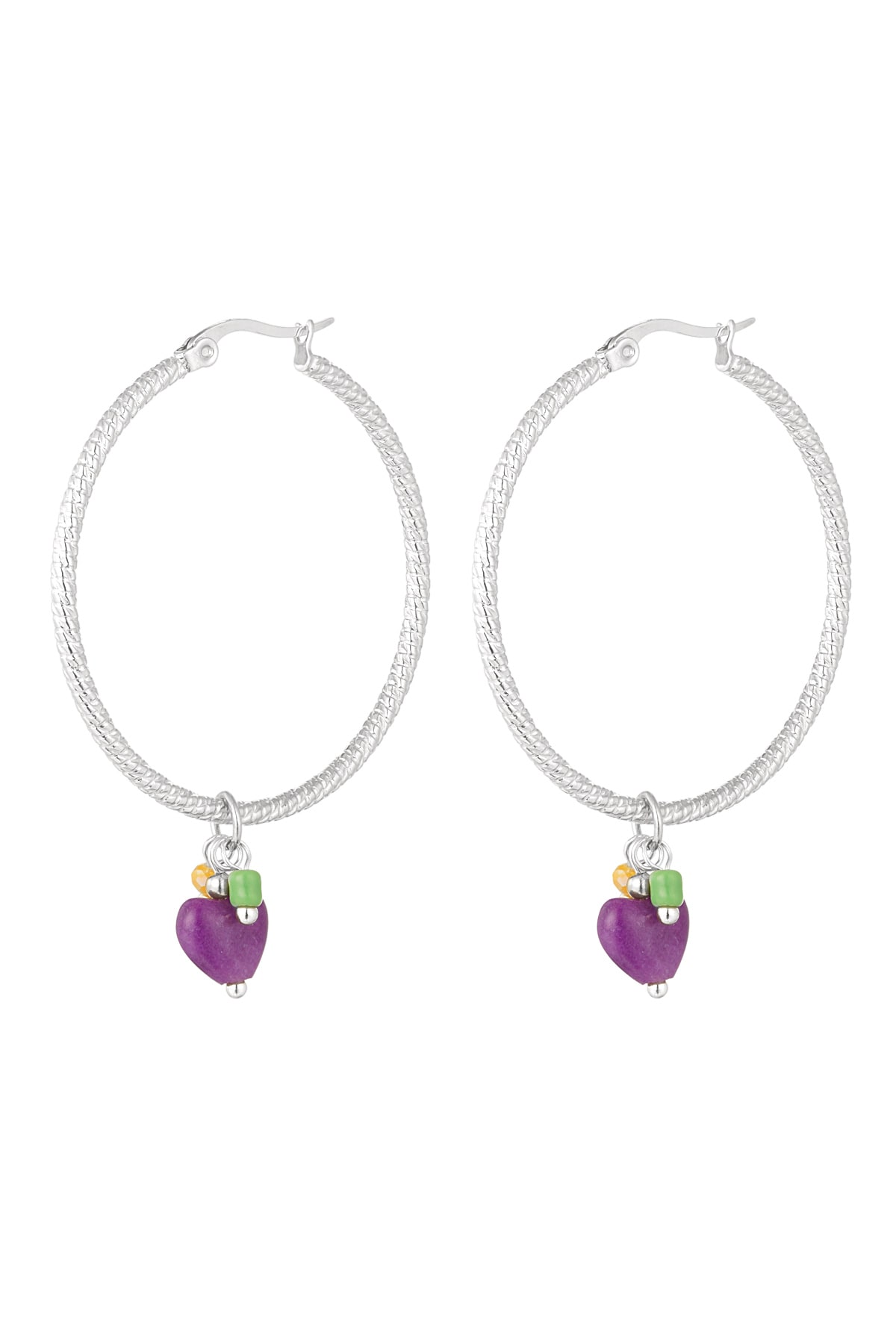 Boucles d'oreilles pierre naturelle coeur violet - Couleur argent 