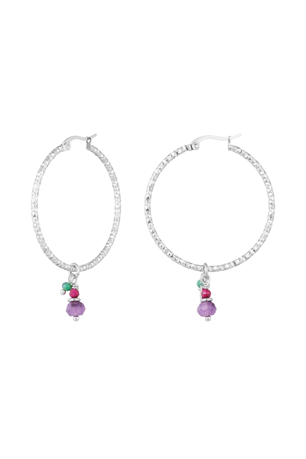 Earrings colorful stones - silver/purple h5 