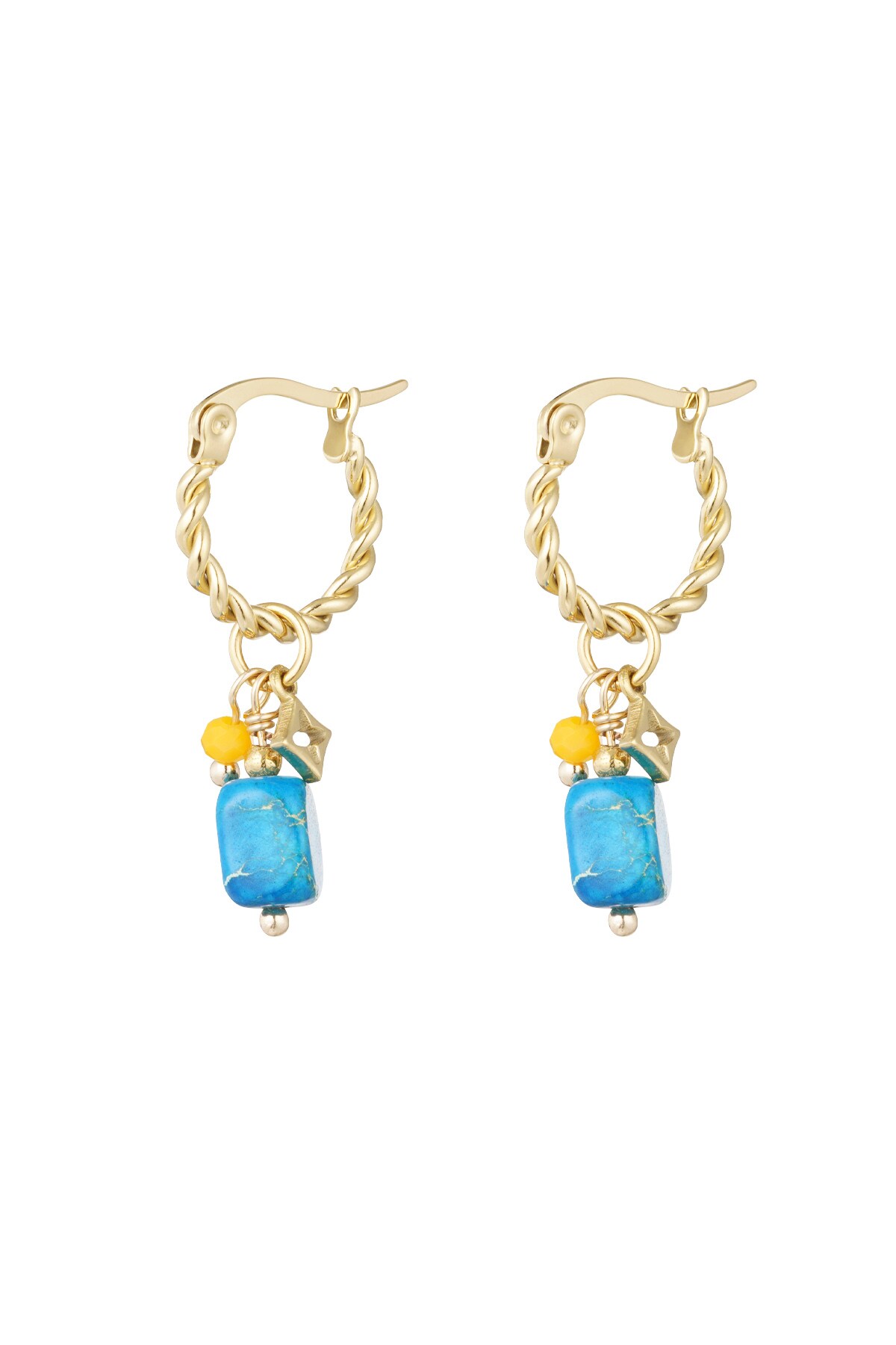 Earrings twisted blue stone - Gold color h5 