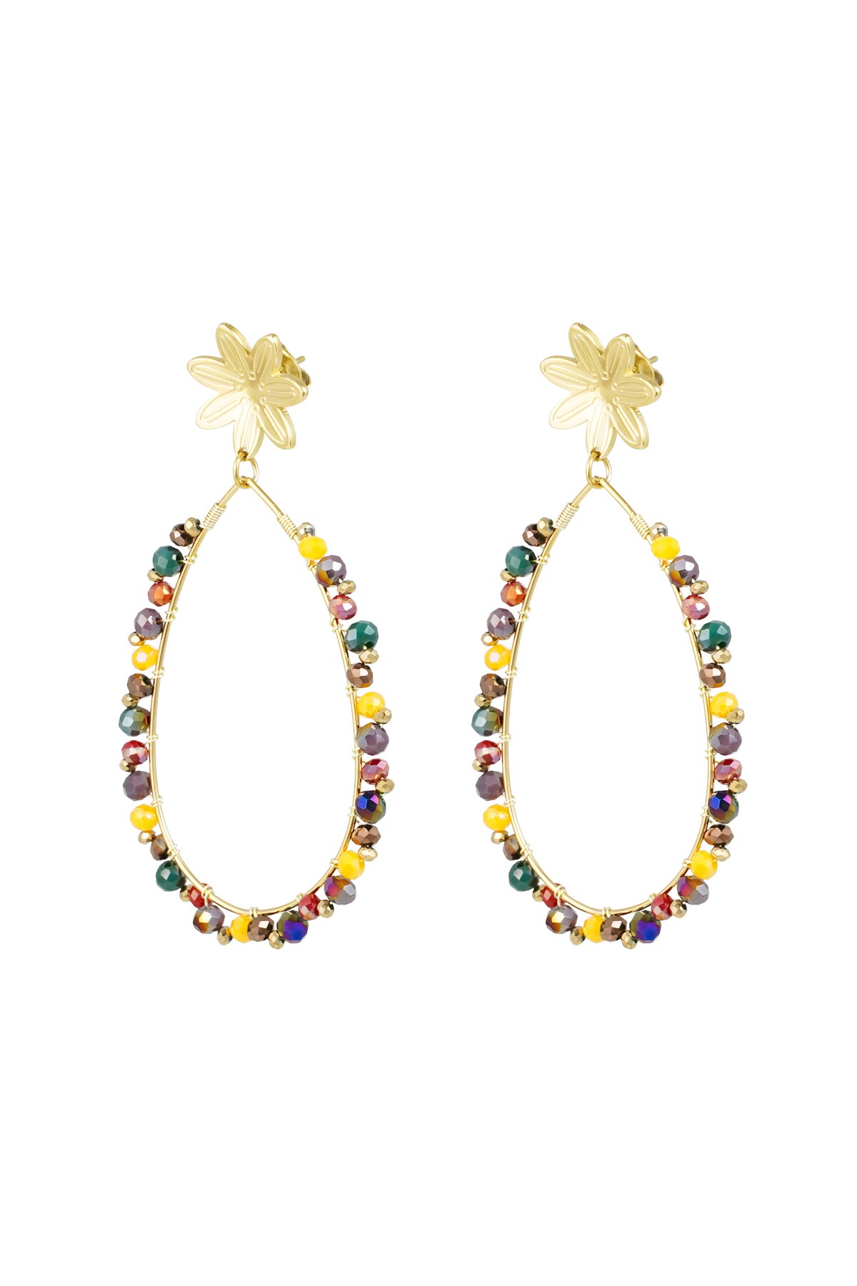 Drop earrings with beads and flower - gold/multi h5 