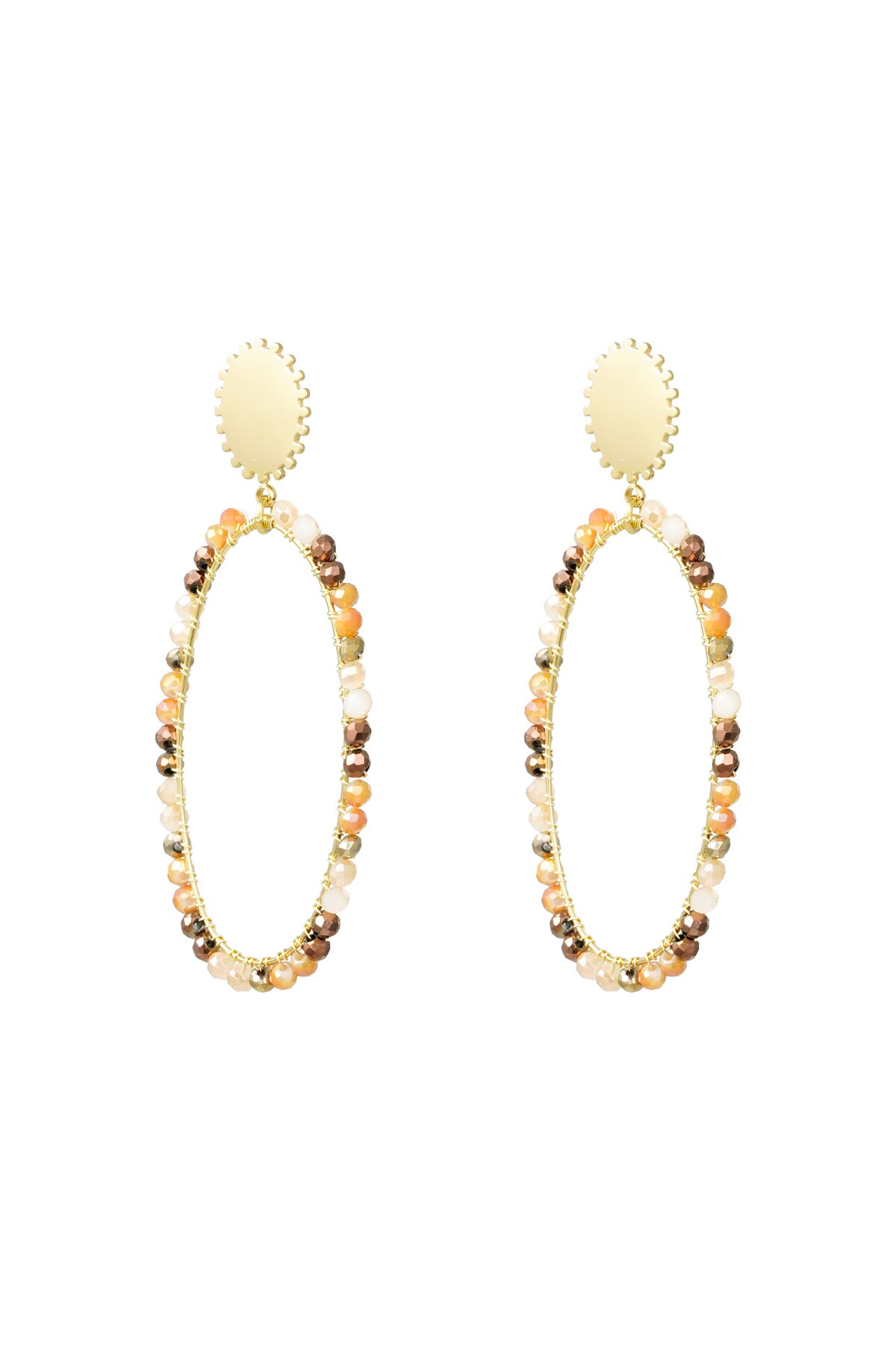 Elongated earrings with beads - gold/beige h5 