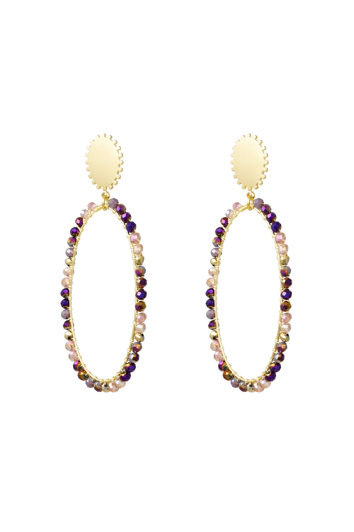 Oblong earrings with beads - gold/multi h5 