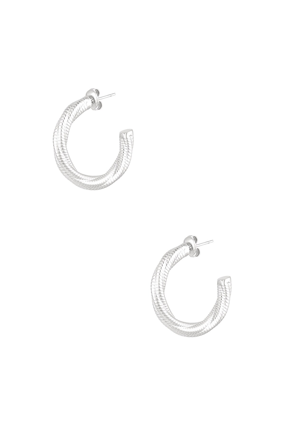 Earrings twisted relief small - Silver color h5 