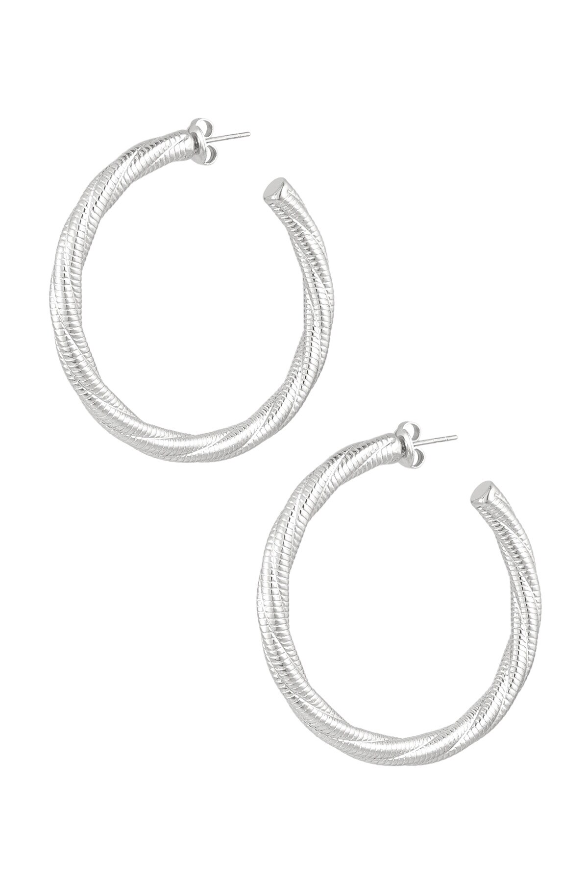 Earrings twisted relief large - Silver color h5 