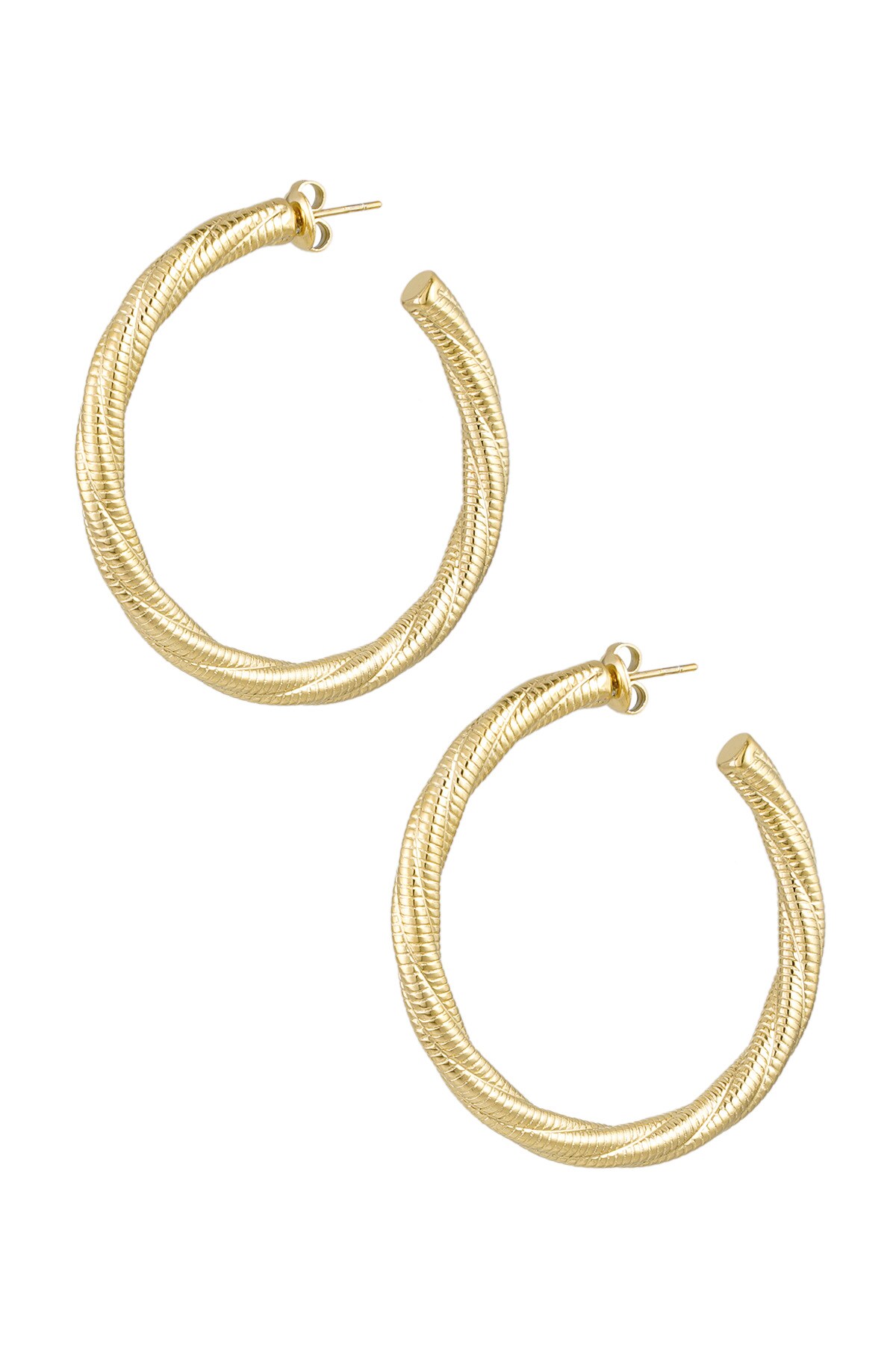 Earrings twisted relief large - Gold color h5 