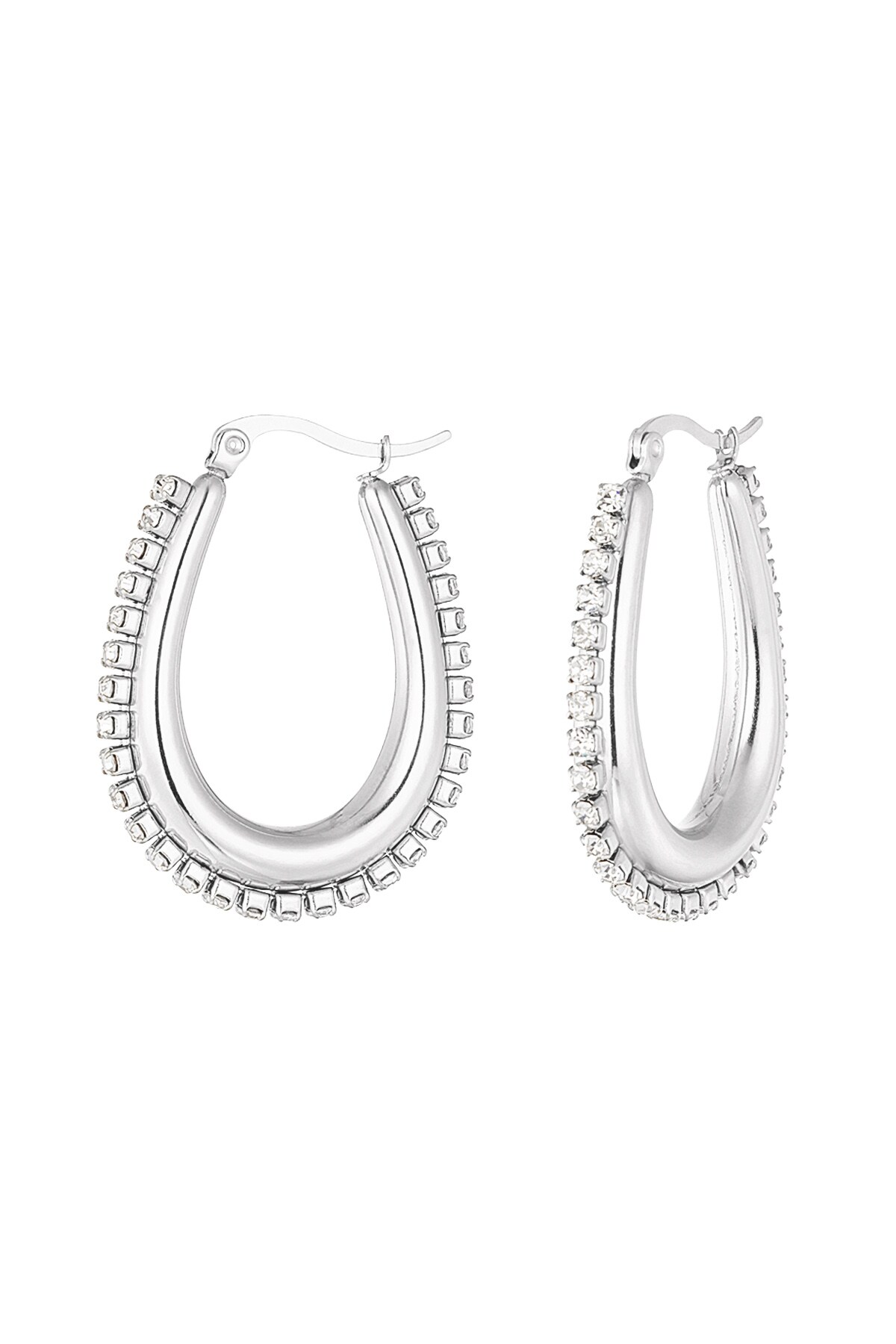 Drop shaped earrings with stones - Silver color h5 