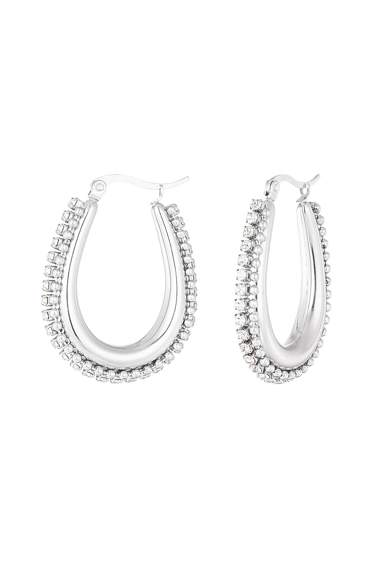 Drop shaped earring with stones and balls - Silver color h5 