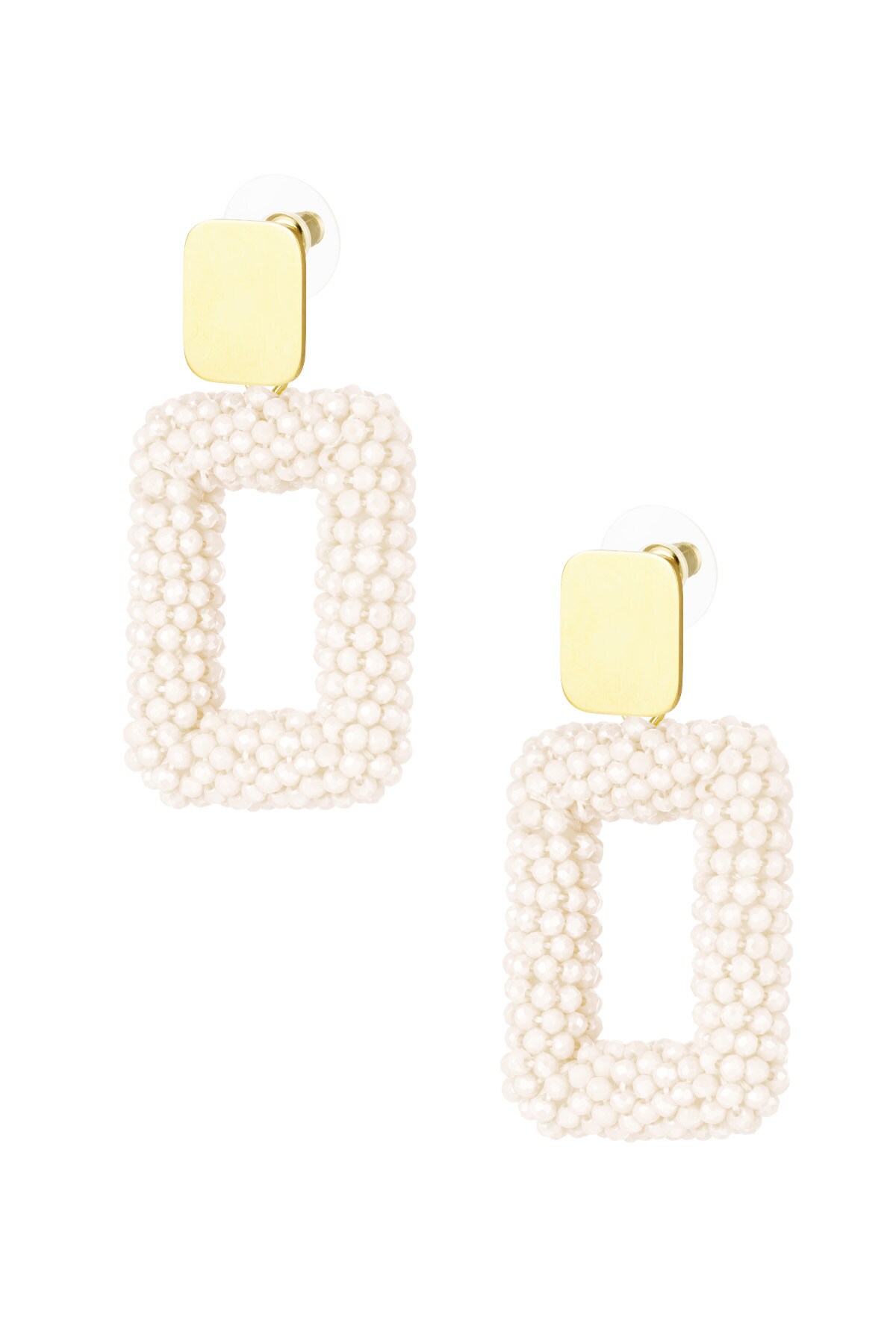 Rectangle earrings with glass beads - off-white h5 