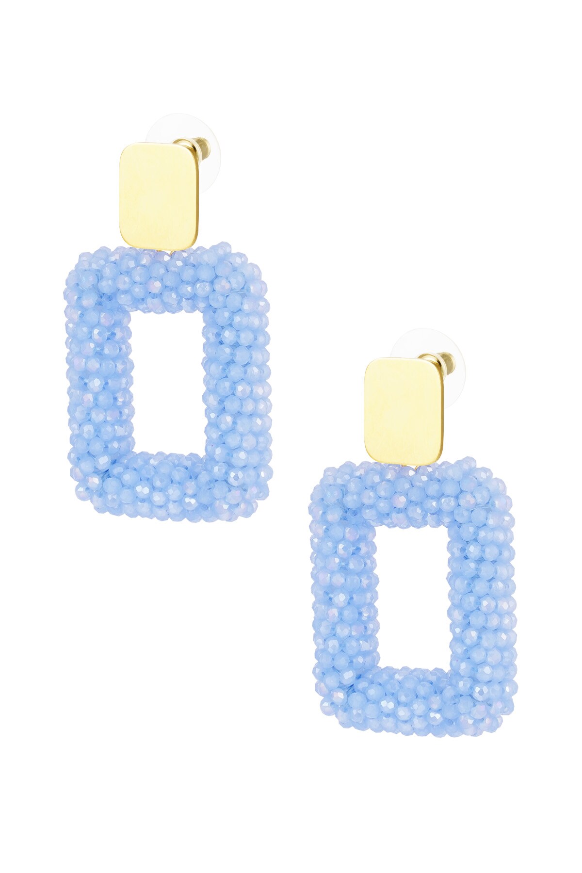 Rectangle earrings with glass beads - light blue 