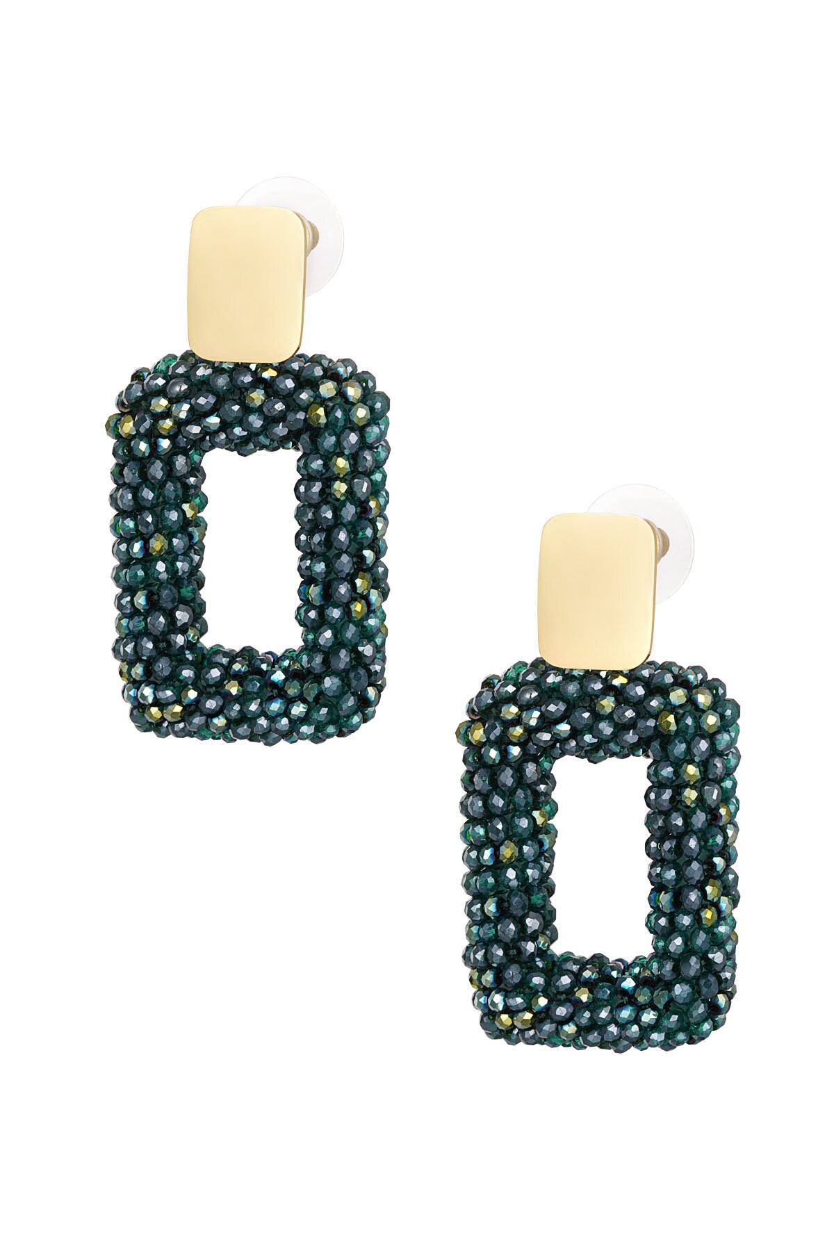 rectangle earrings with glass beads - dark green h5 