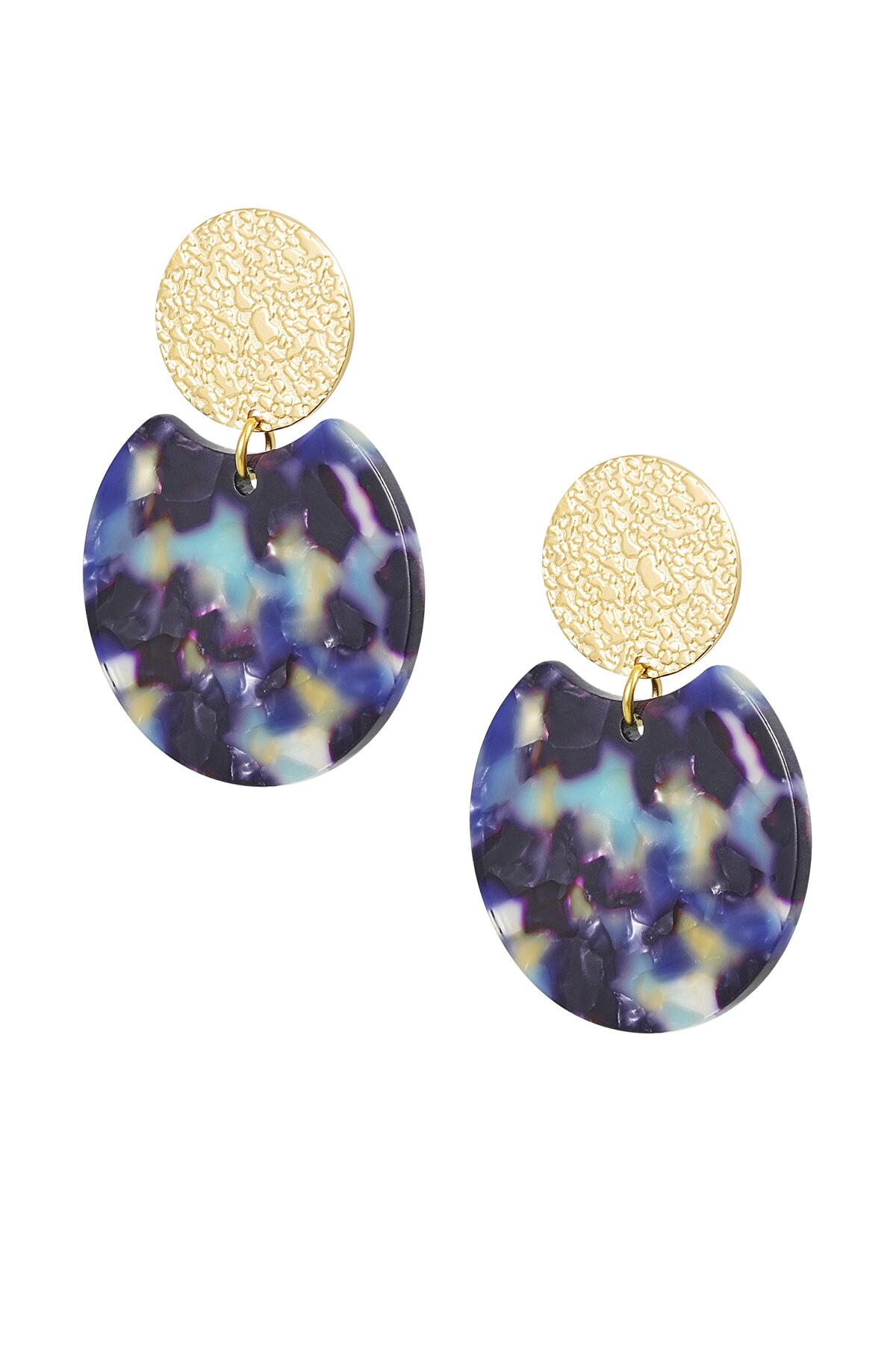 Statement earrings with colored detail - gold/blue 