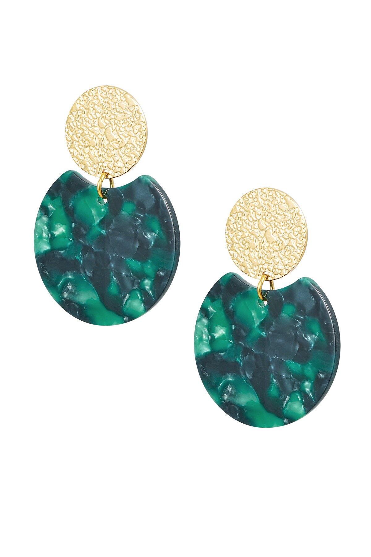 Statement earrings with colored detail - gold/green 