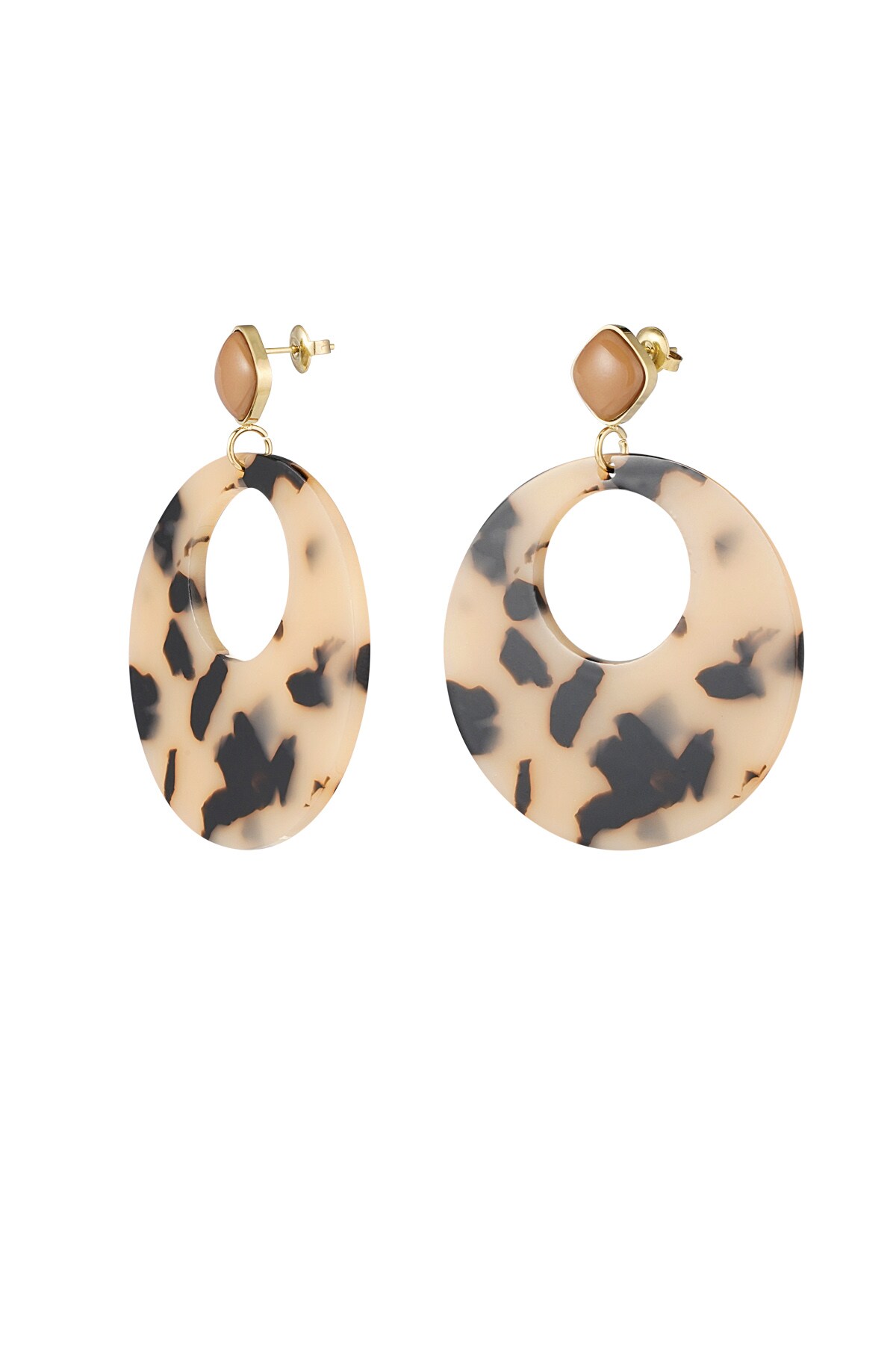 Round earrings with print - beige 