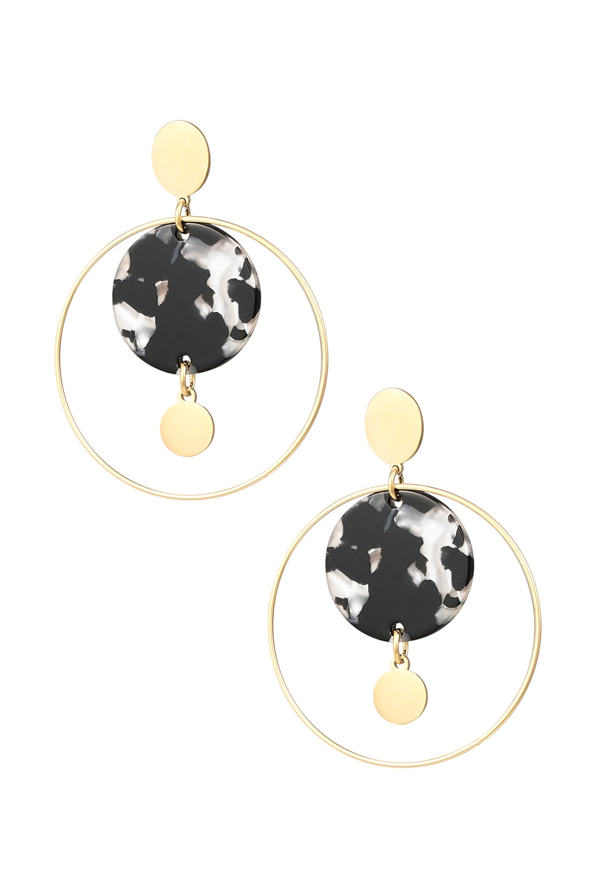 Circle earrings with print - black/gold 