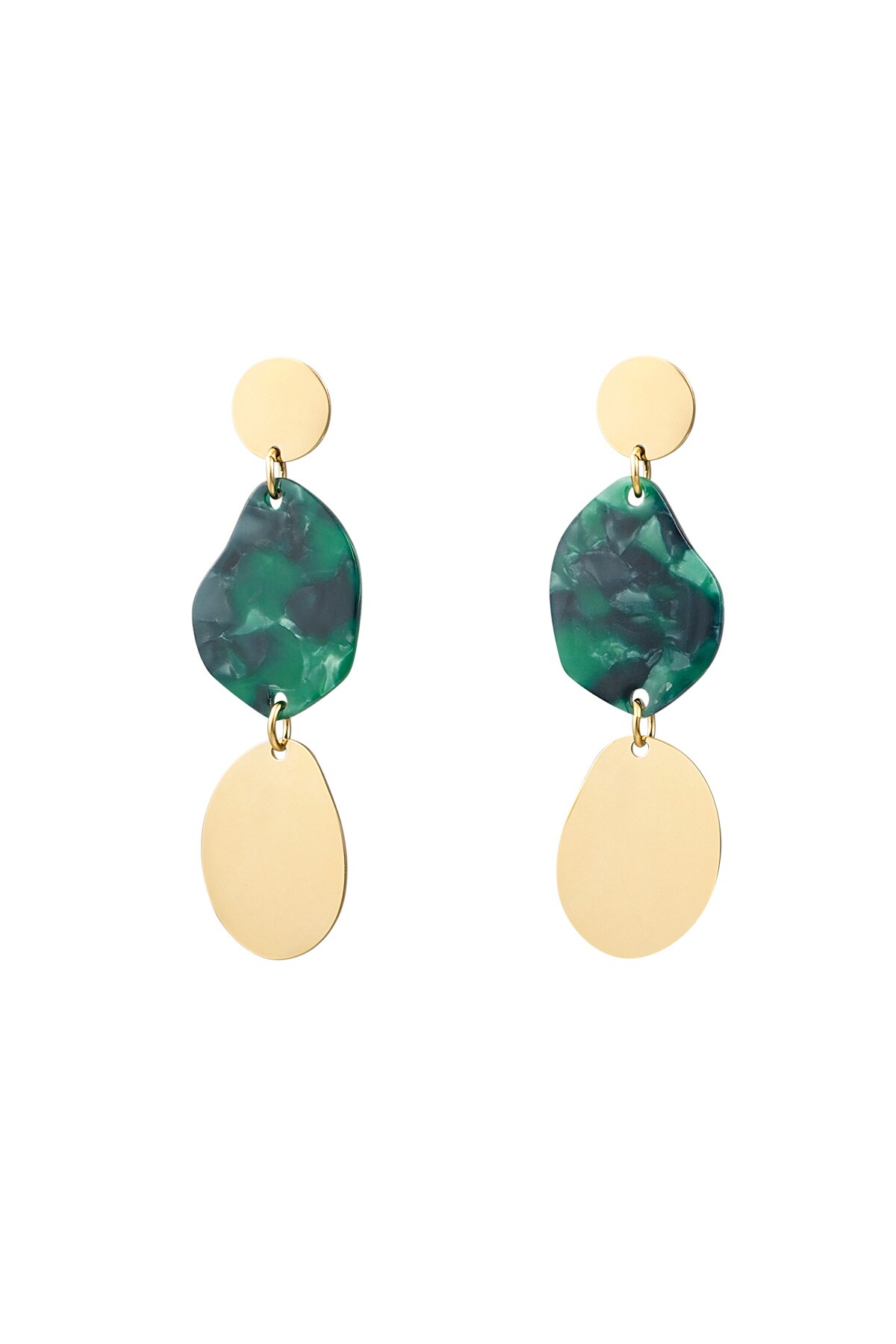 Earrings aesthetic coins - gold/green 