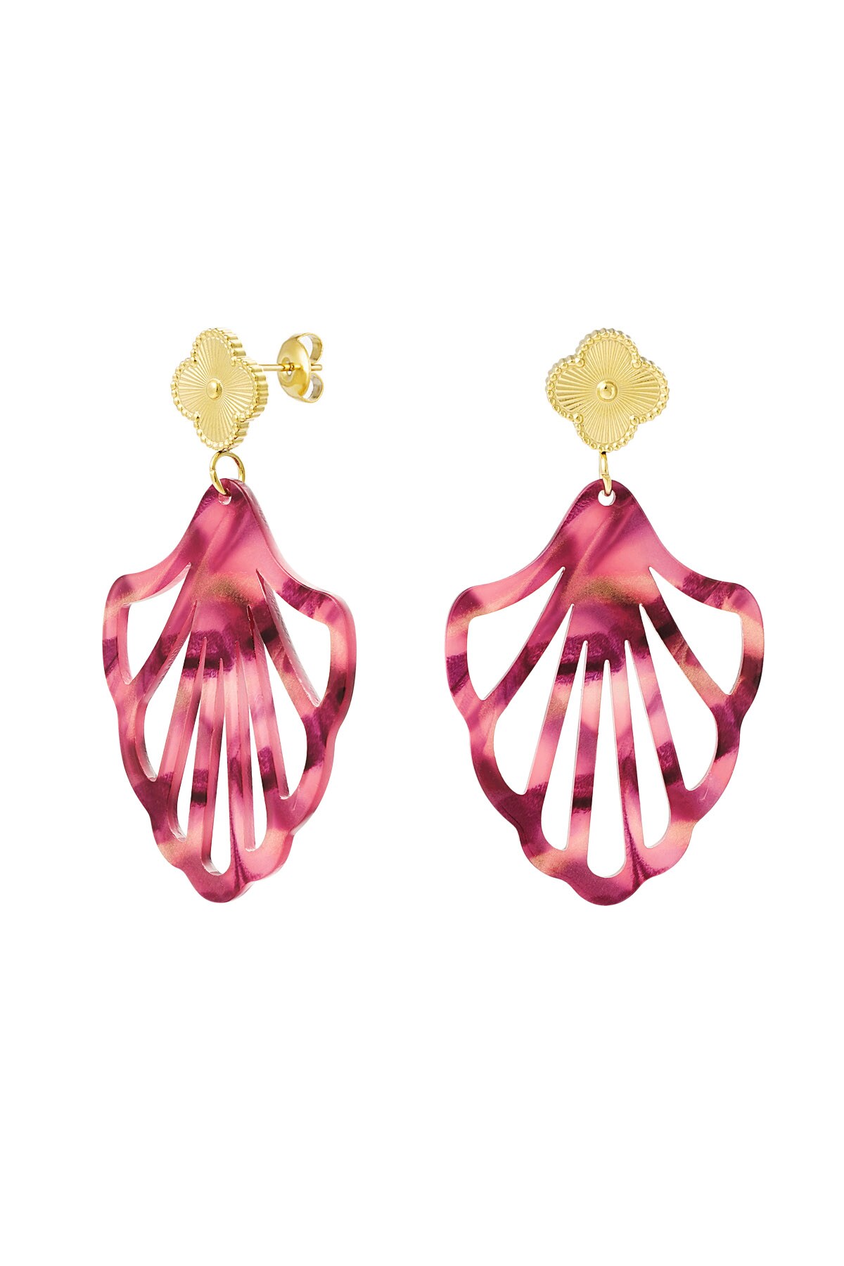 Earrings clover and shell with print - pink h5 