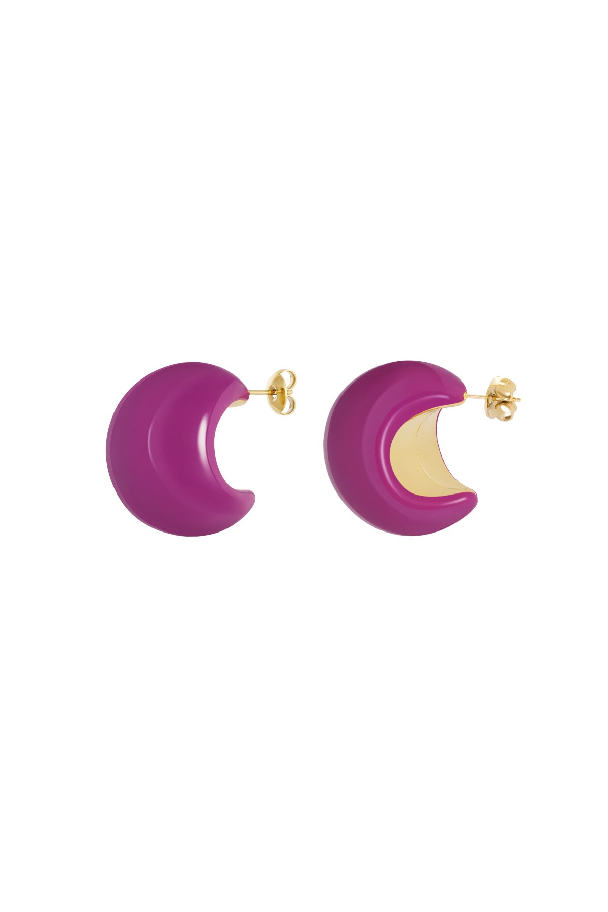 Colorful crescent moon earrings - fuchsia 