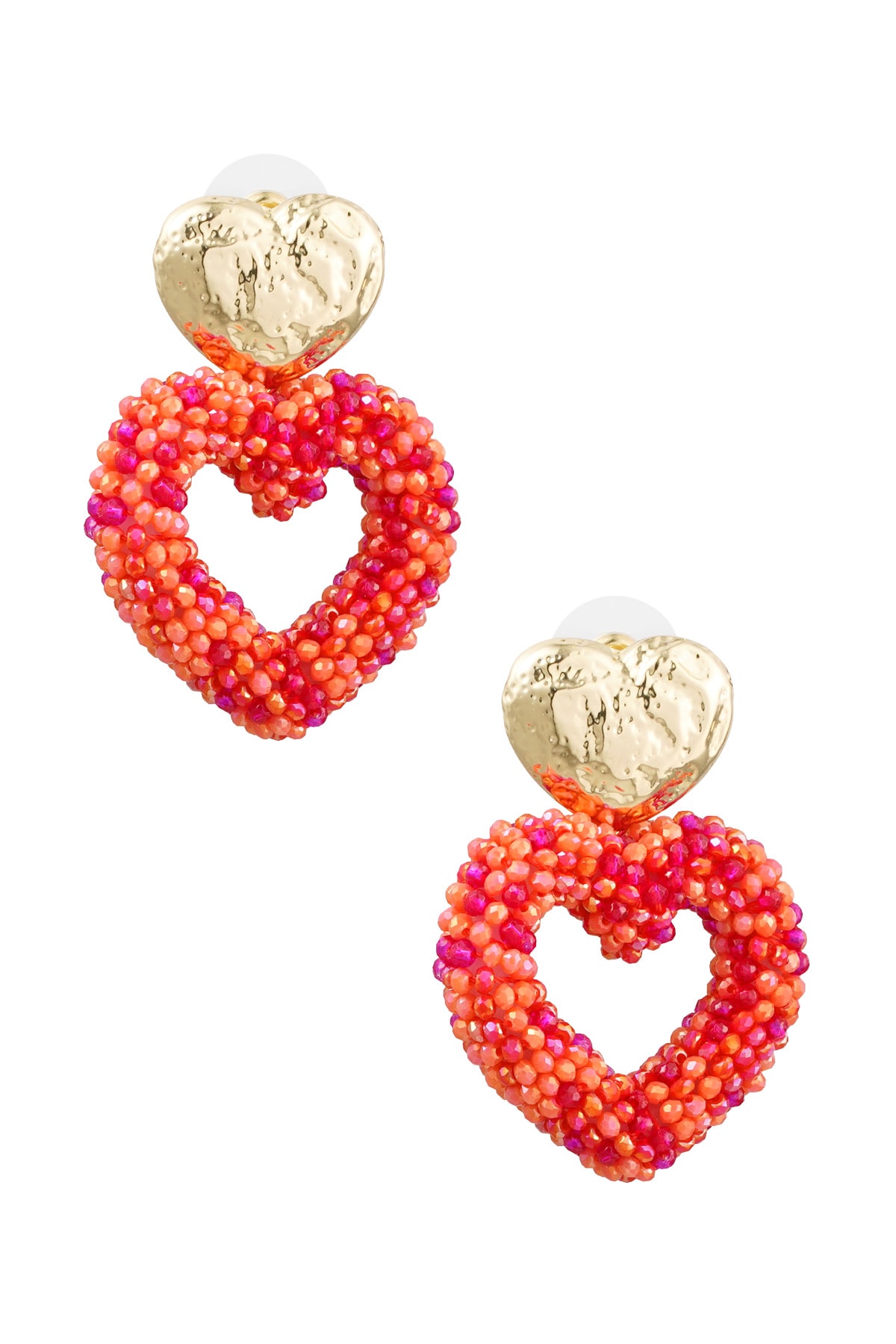 Heart bead earrings - gold/orange/red