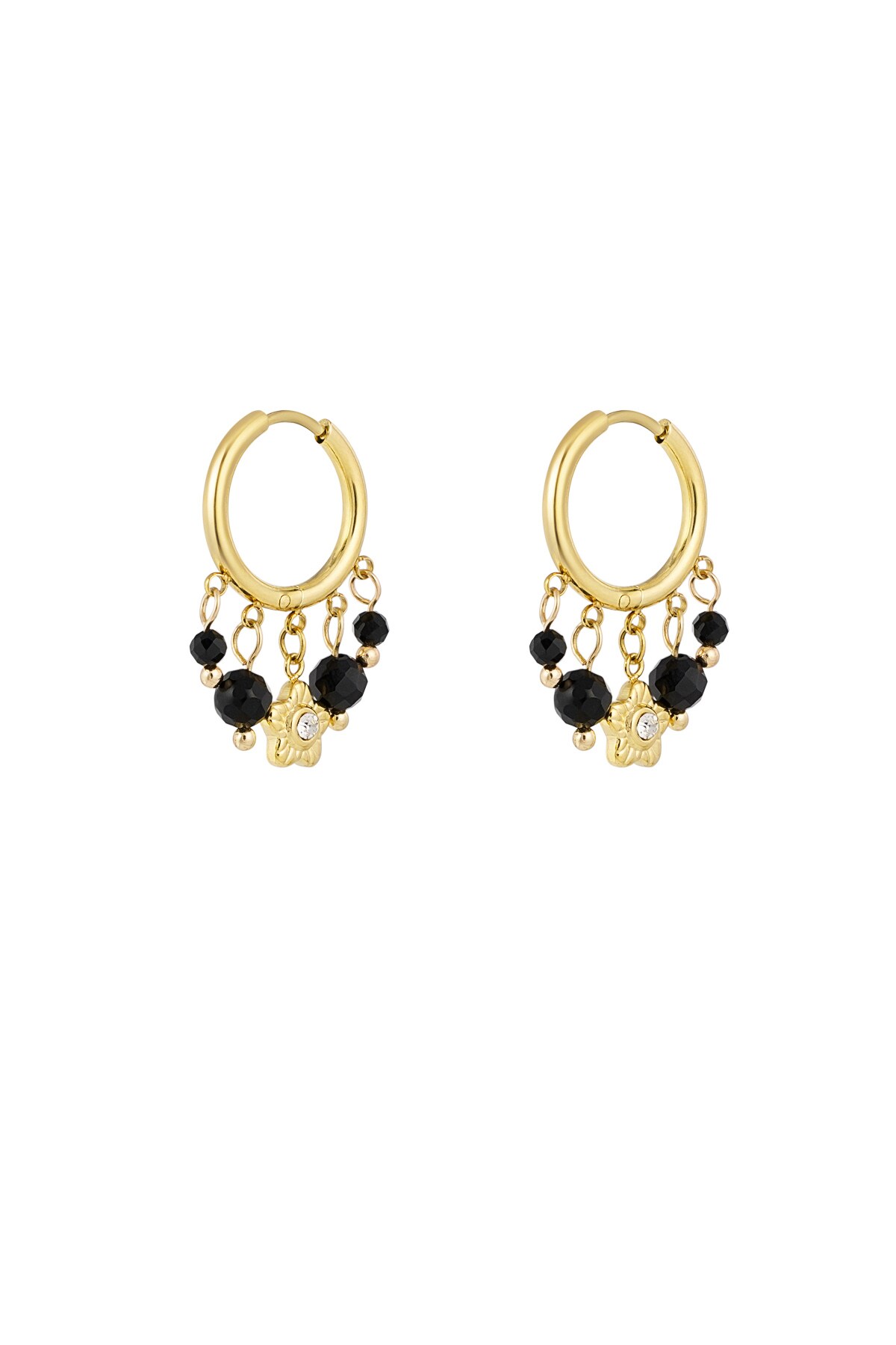 Earrings with stones garland - gold/black 