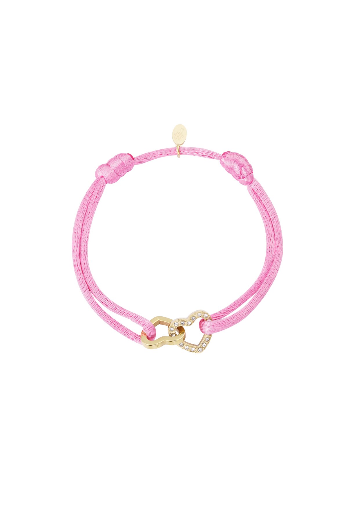 Satin bracelet double heart with stones - pink 