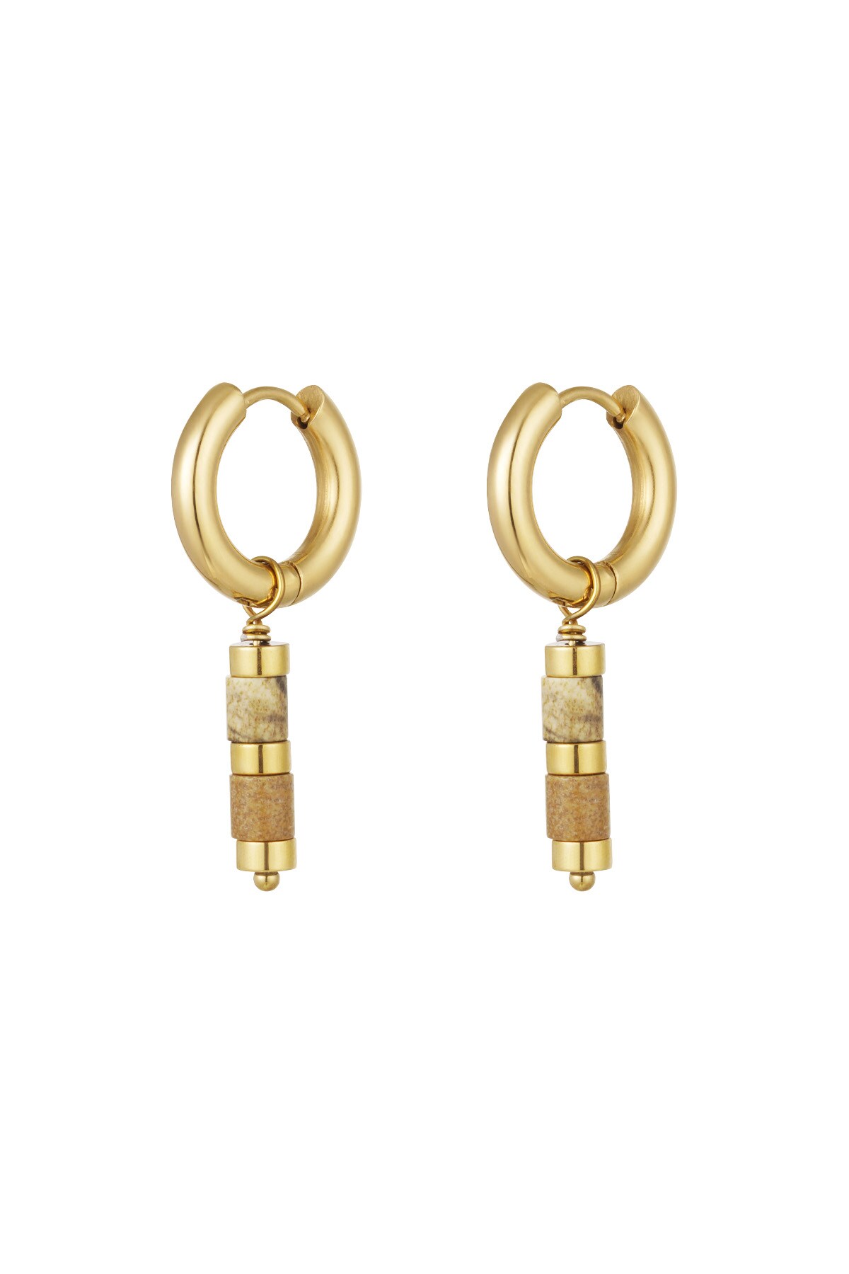 Earrings with beads and gold details - gold/beige 