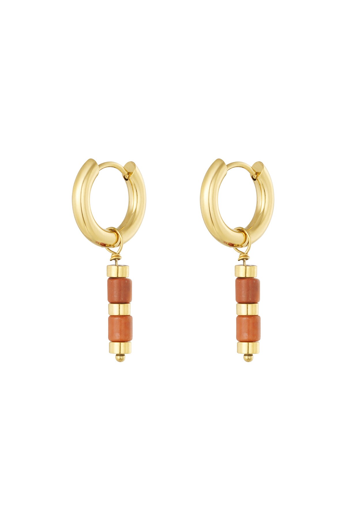 Earrings beads and gold details - gold/orange 