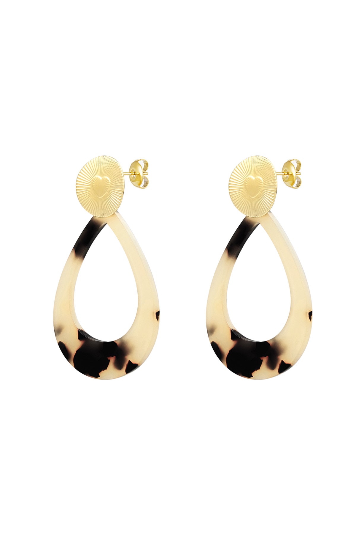 Earrings heart coin with oval - gold/camel h5 