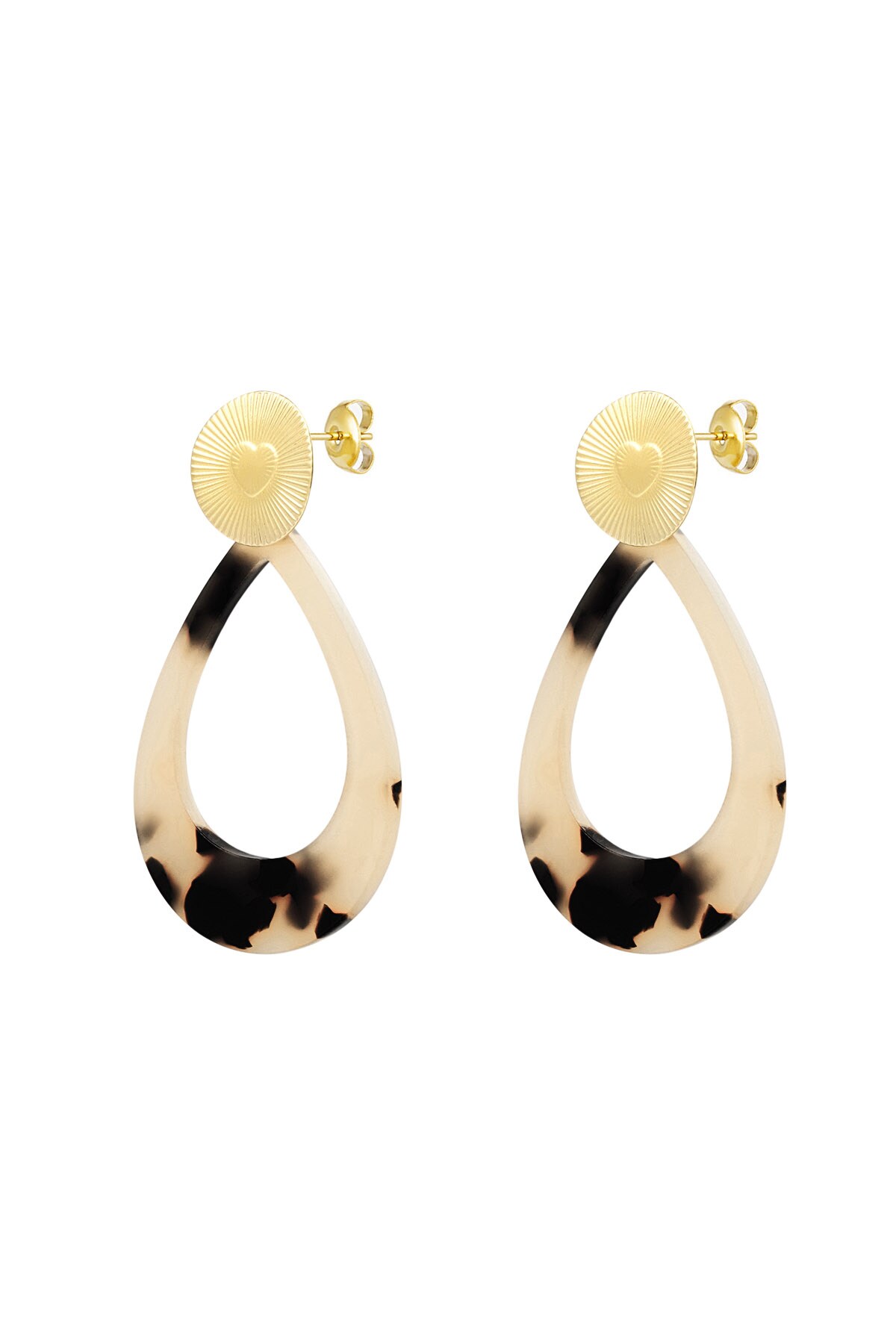 Earrings heart coin with oval - gold/beige h5 