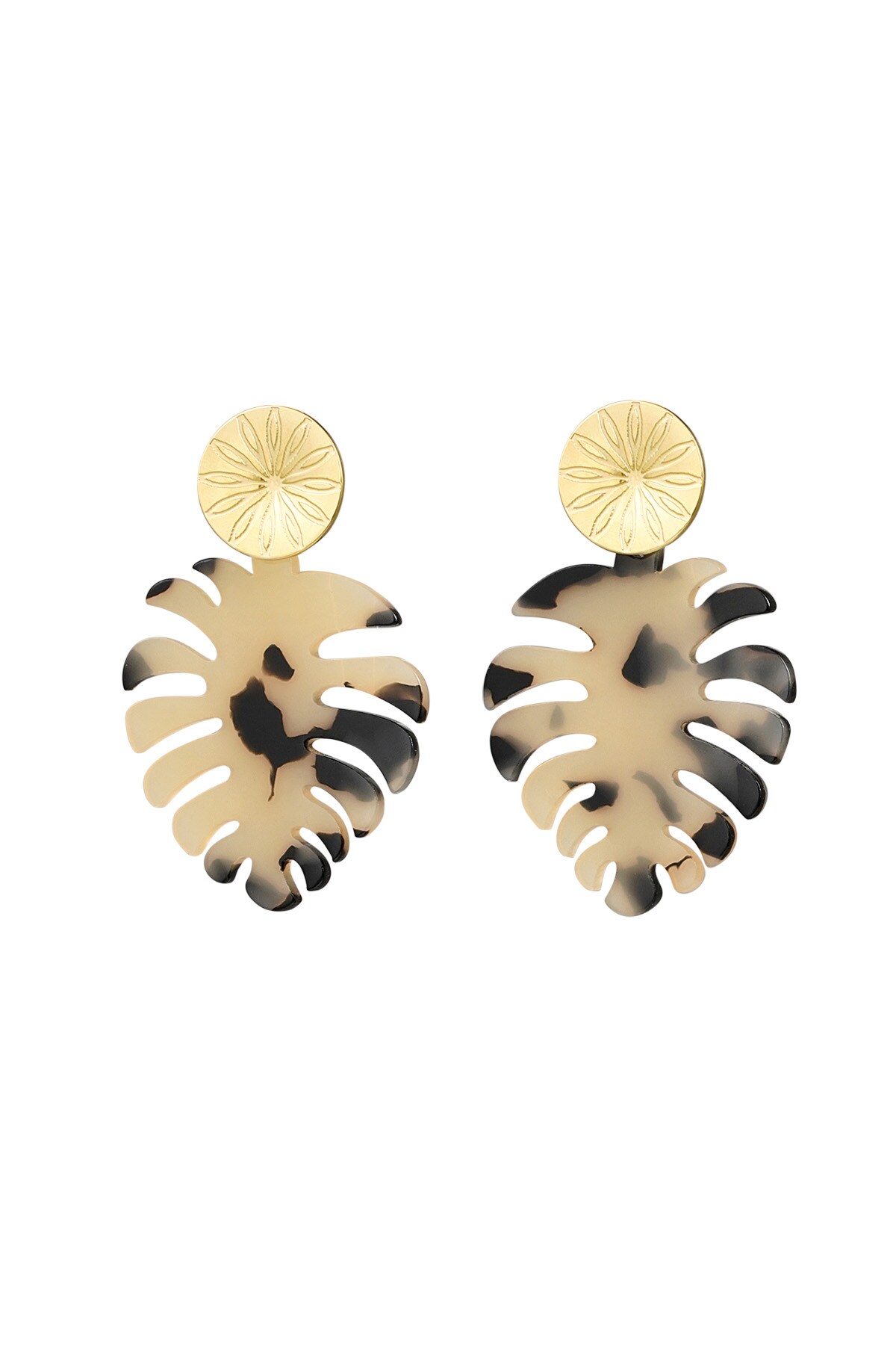 Earrings leaves with print - gold/beige h5 